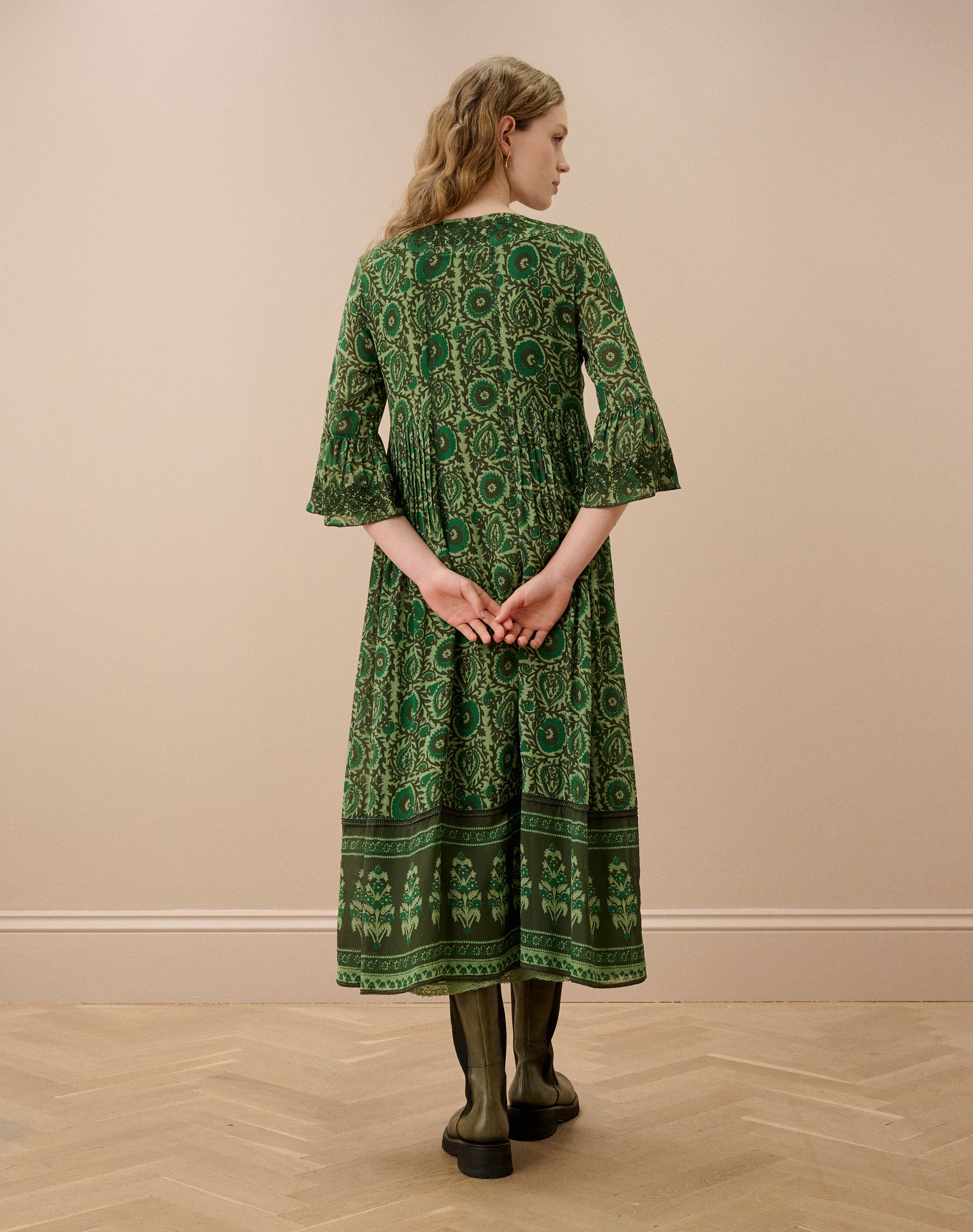 Silk Embroidered Pintuck Dress