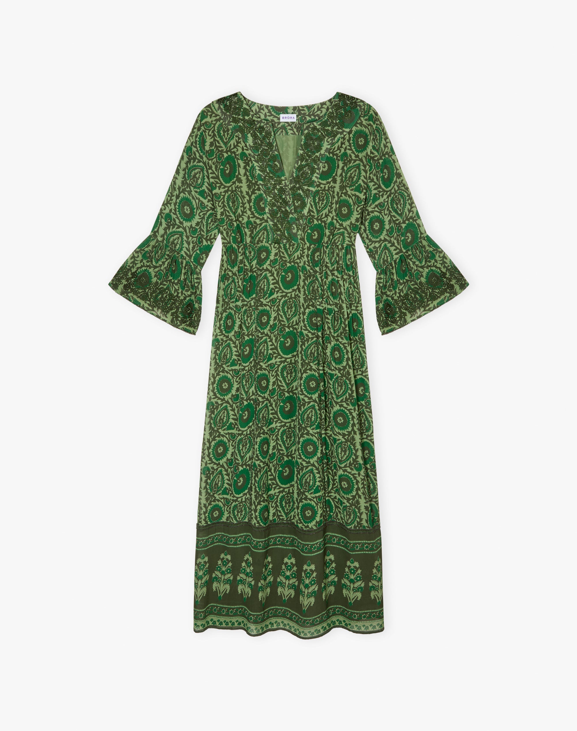 Silk Embroidered Pintuck Dress