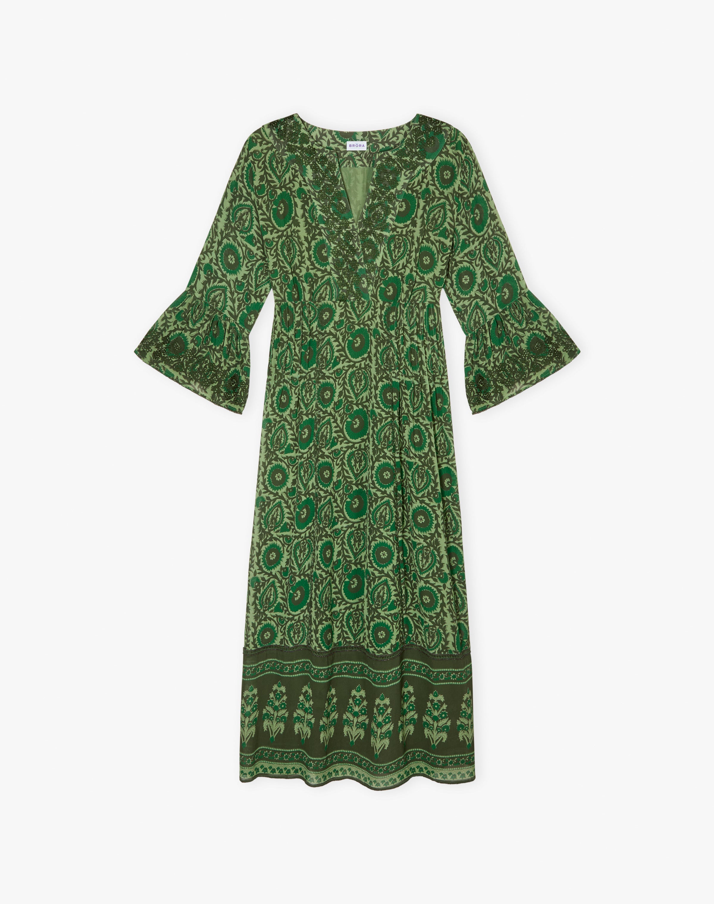 Silk Embroidered Pintuck Dress