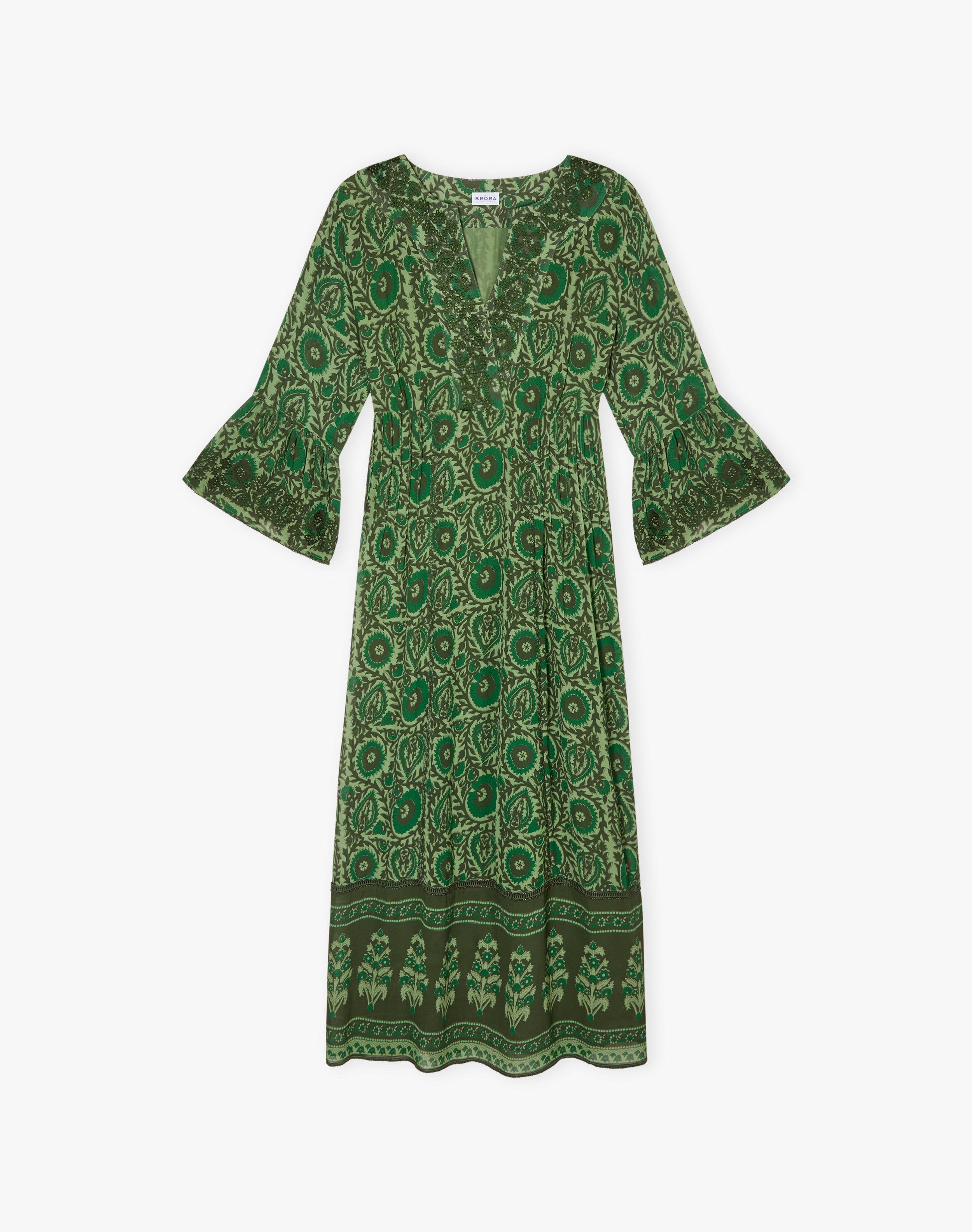 Silk Embroidered Pintuck Dress