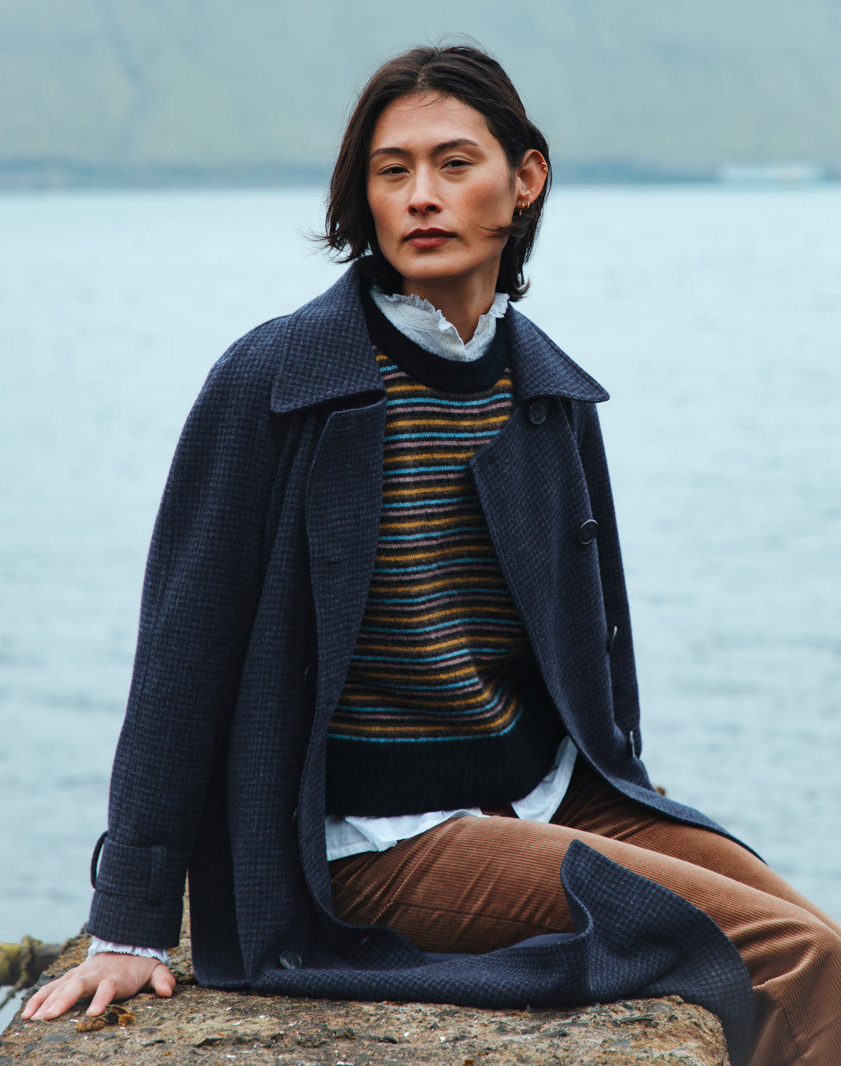 Houndstooth Wool Trench Coat