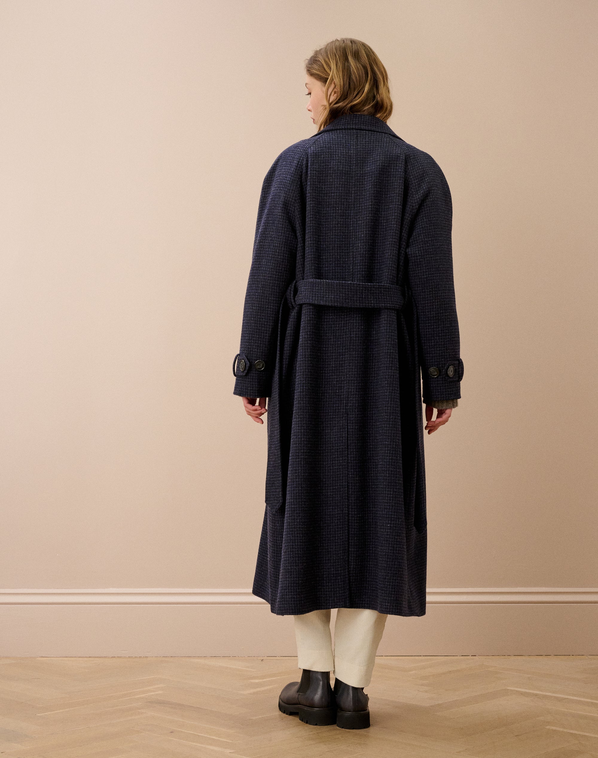 Houndstooth Wool Trench Coat
