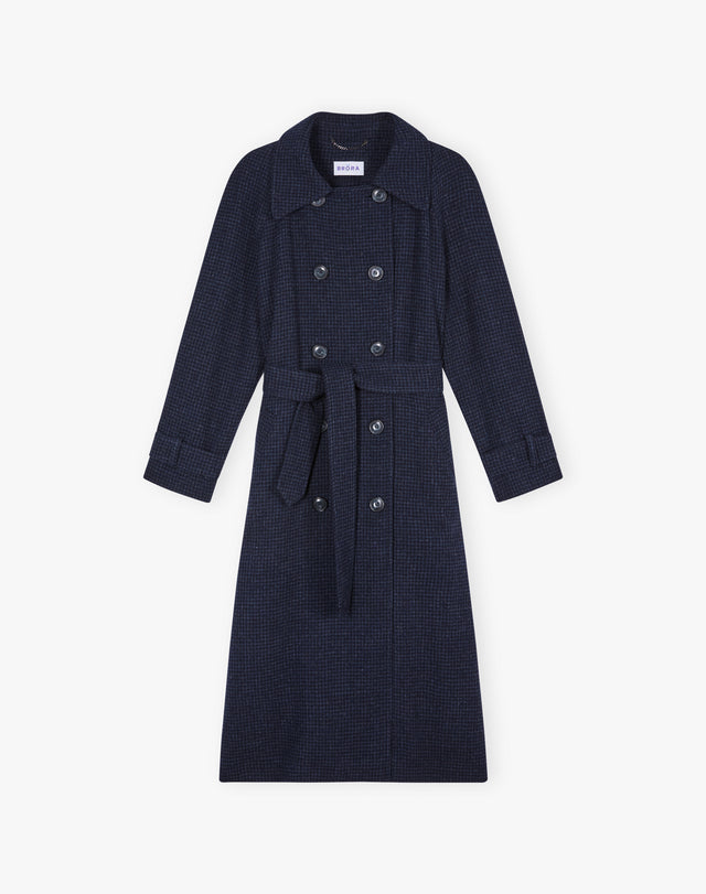 Houndstooth Wool Trench Coat