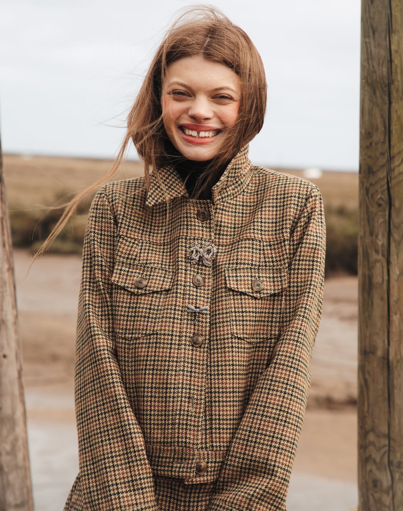 Houndstooth Wool Utility Jacket