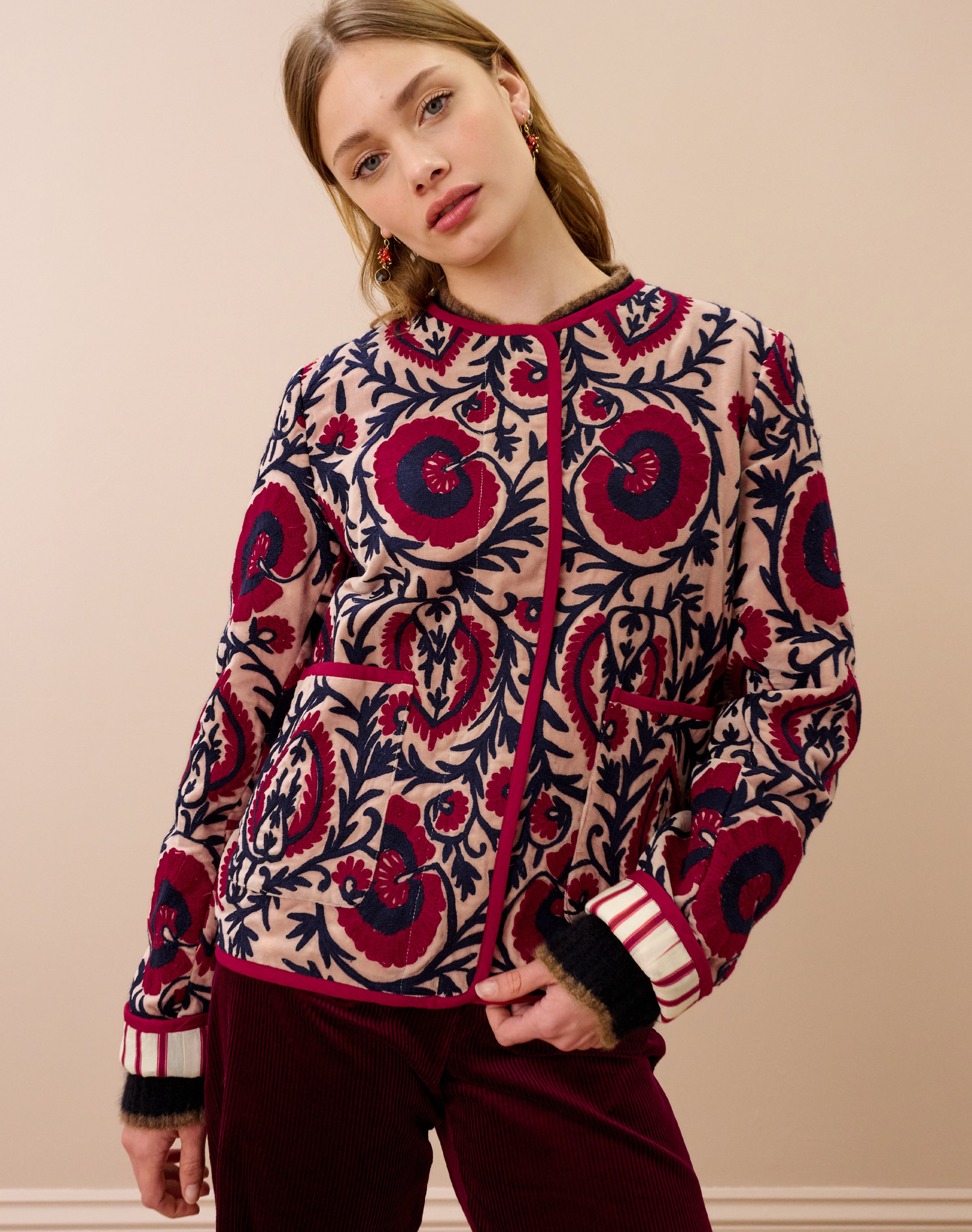 Cotton Velvet Embroidered Jacket