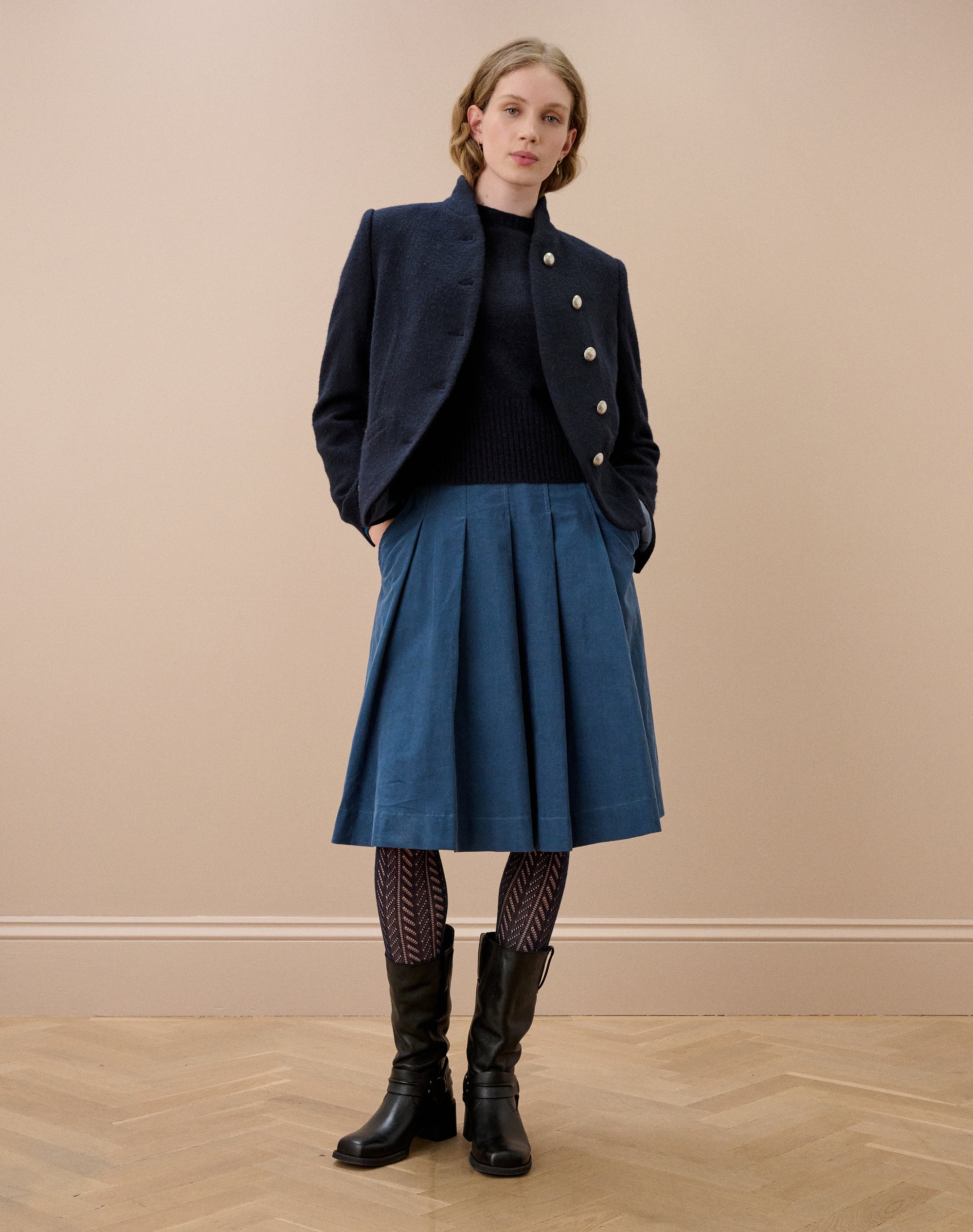 Needlecord Pleated Skirt