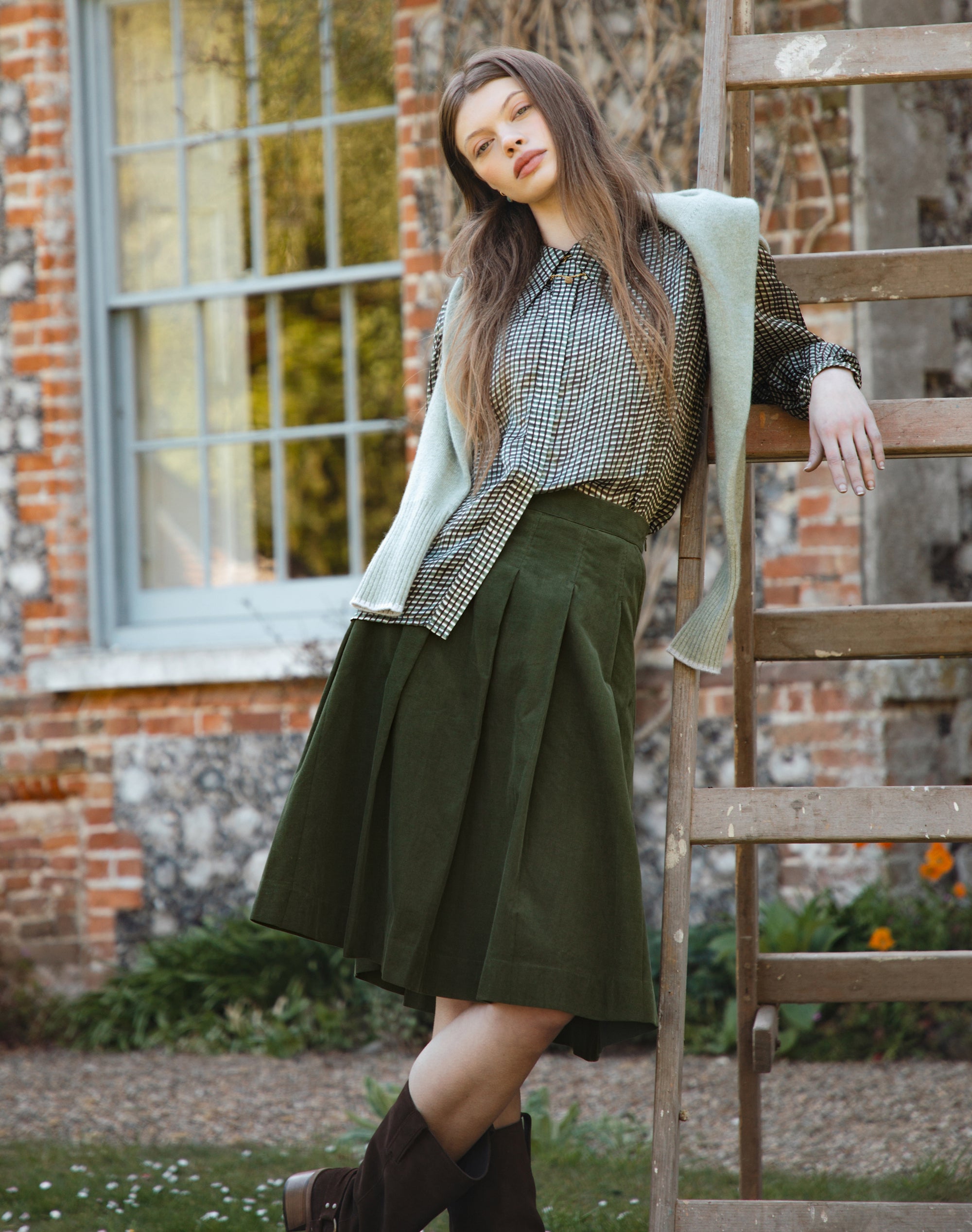 Needlecord Pleated Skirt