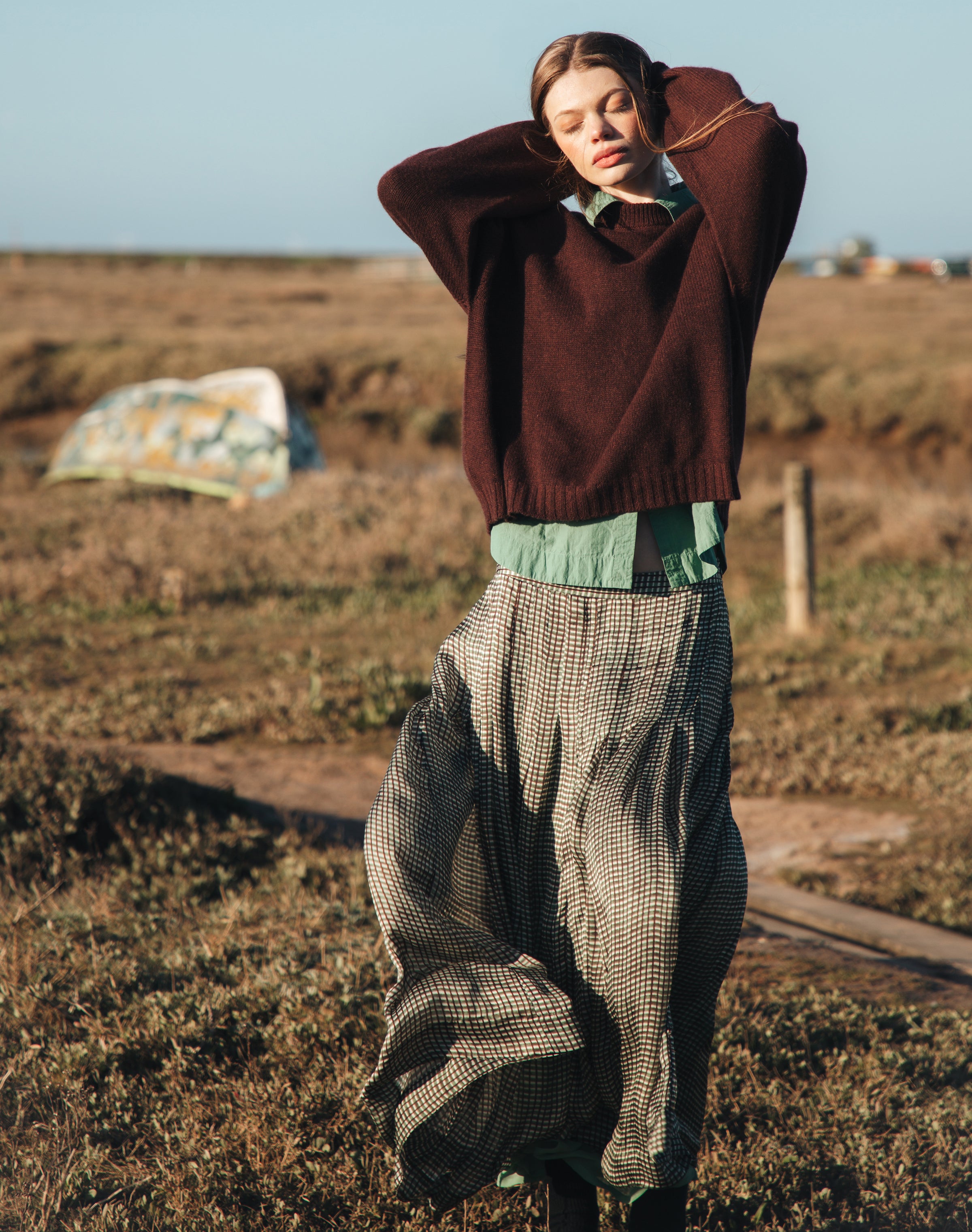 Graphic Check Pleated Skirt