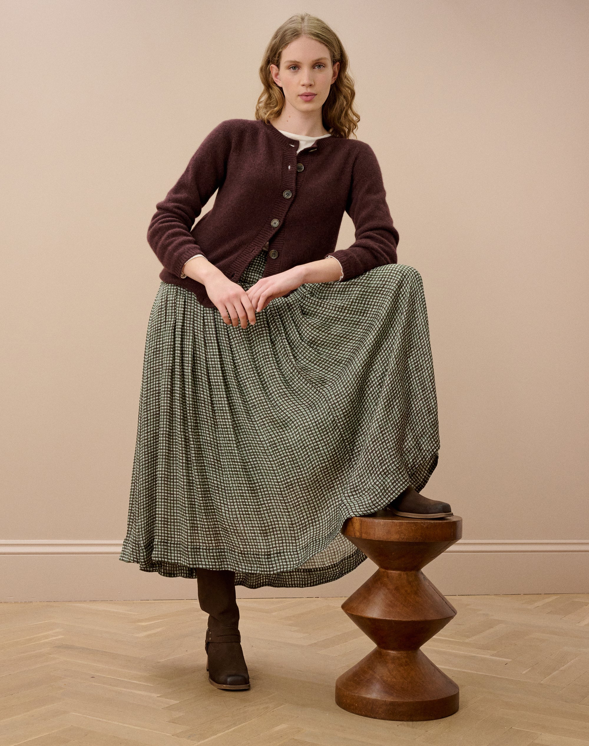 Graphic Check Pleated Skirt