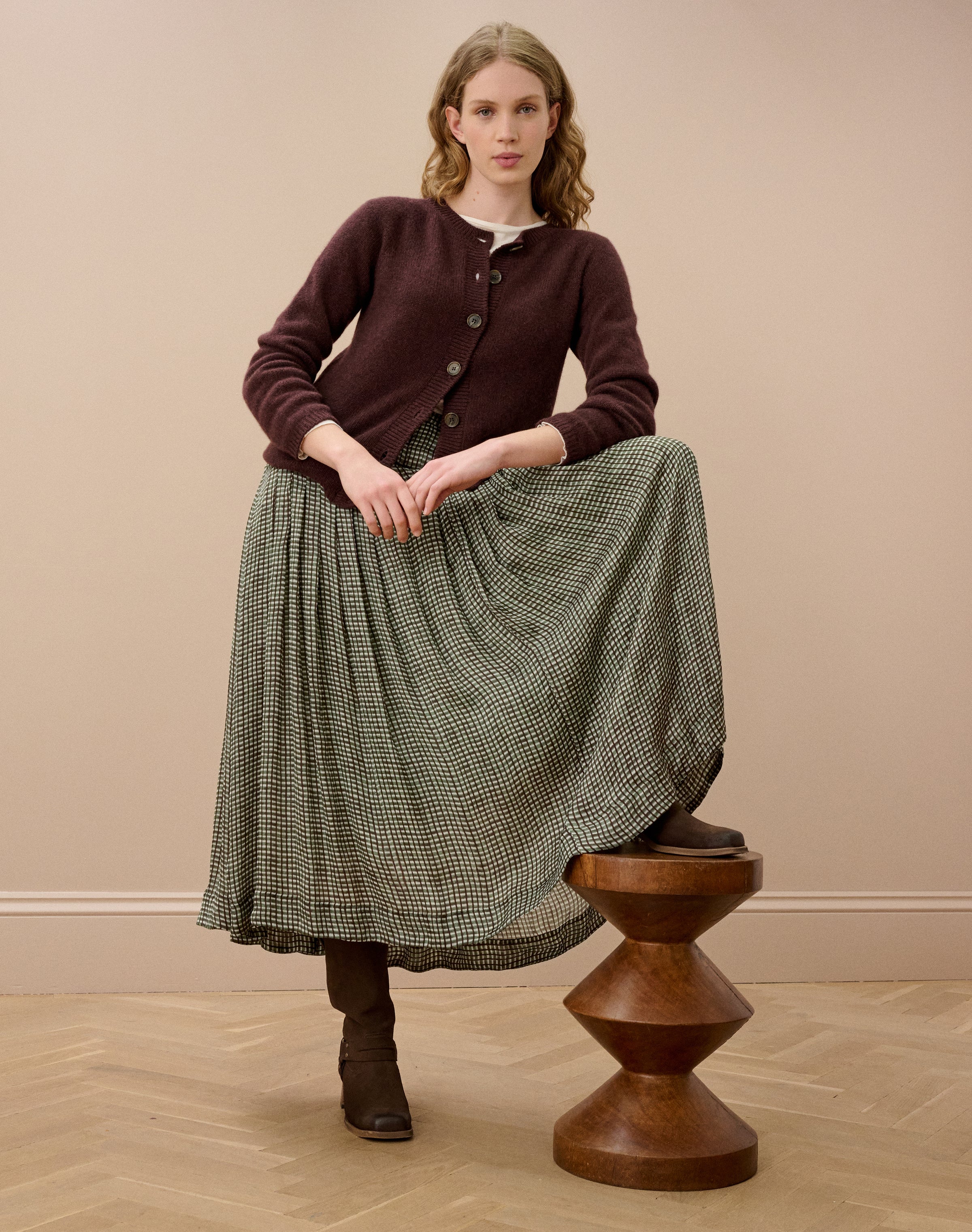 Graphic Check Pleated Skirt