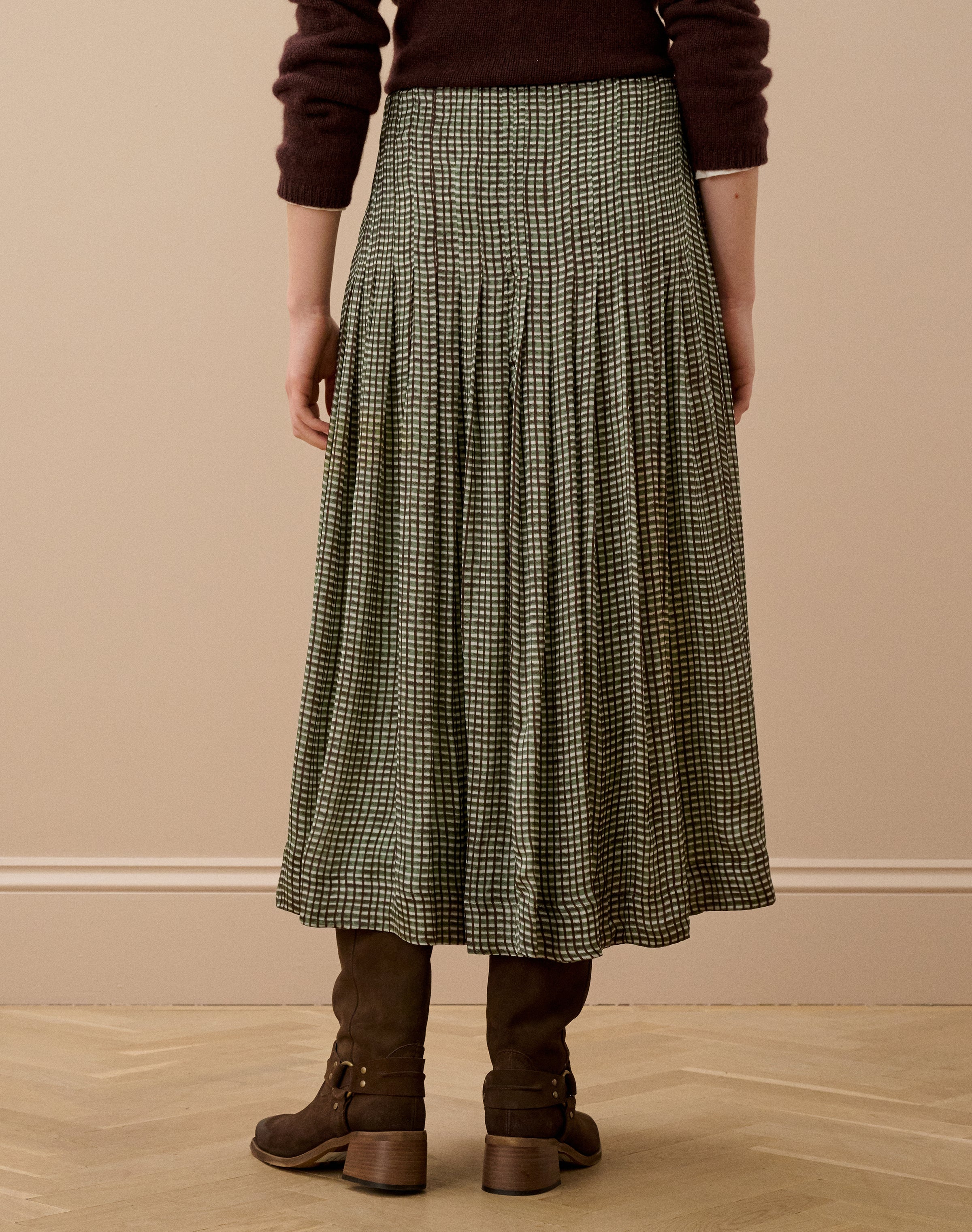 Graphic Check Pleated Skirt