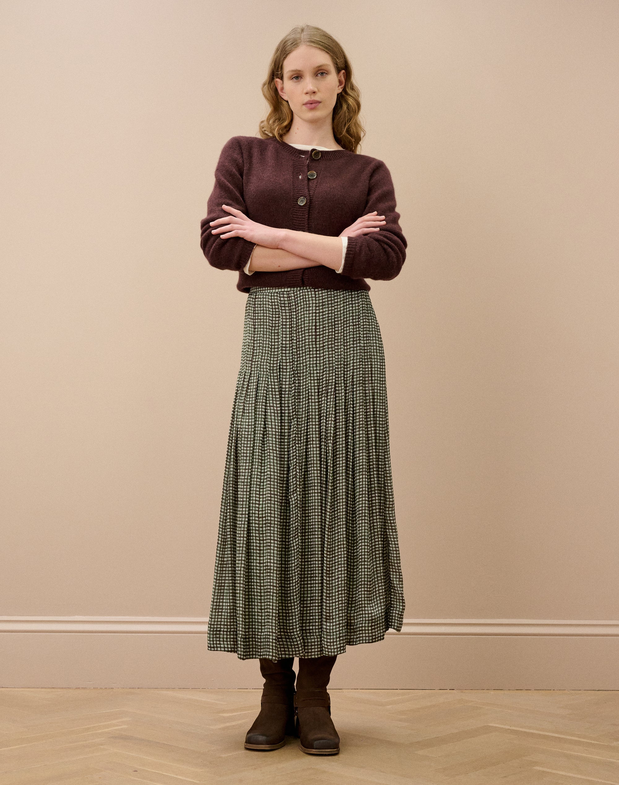 Graphic Check Pleated Skirt