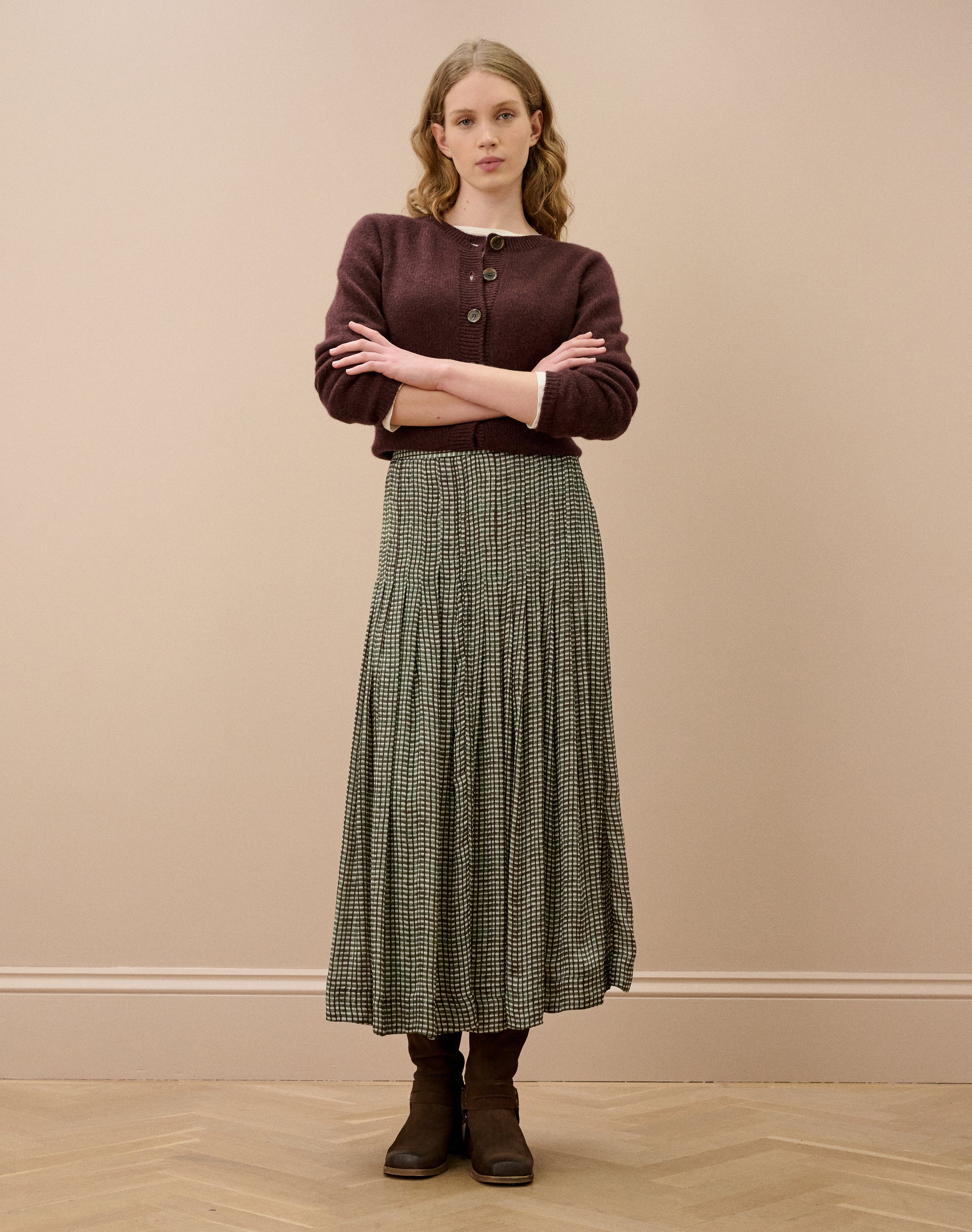 Graphic Check Pleated Skirt