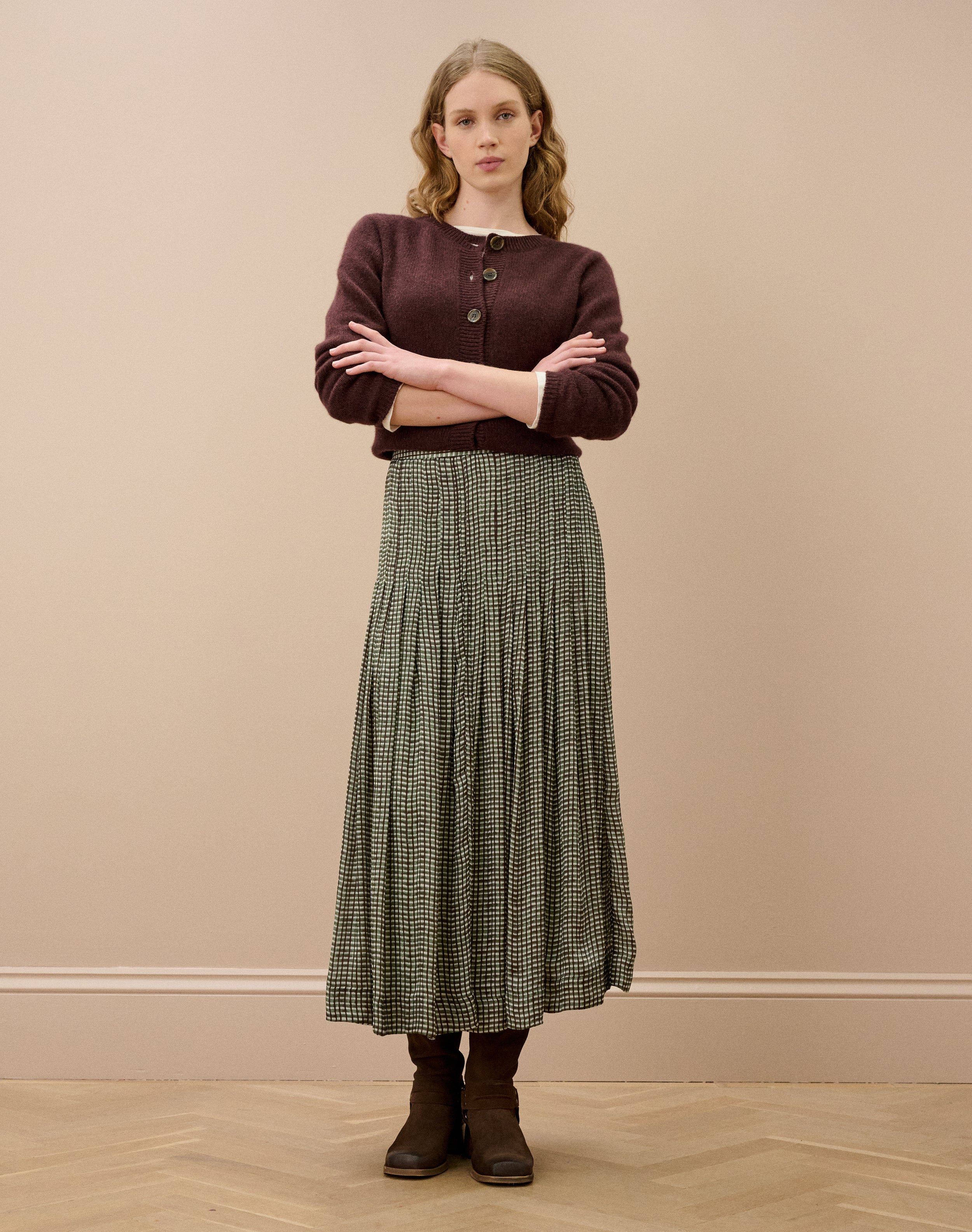 Graphic Check Pleated Skirt