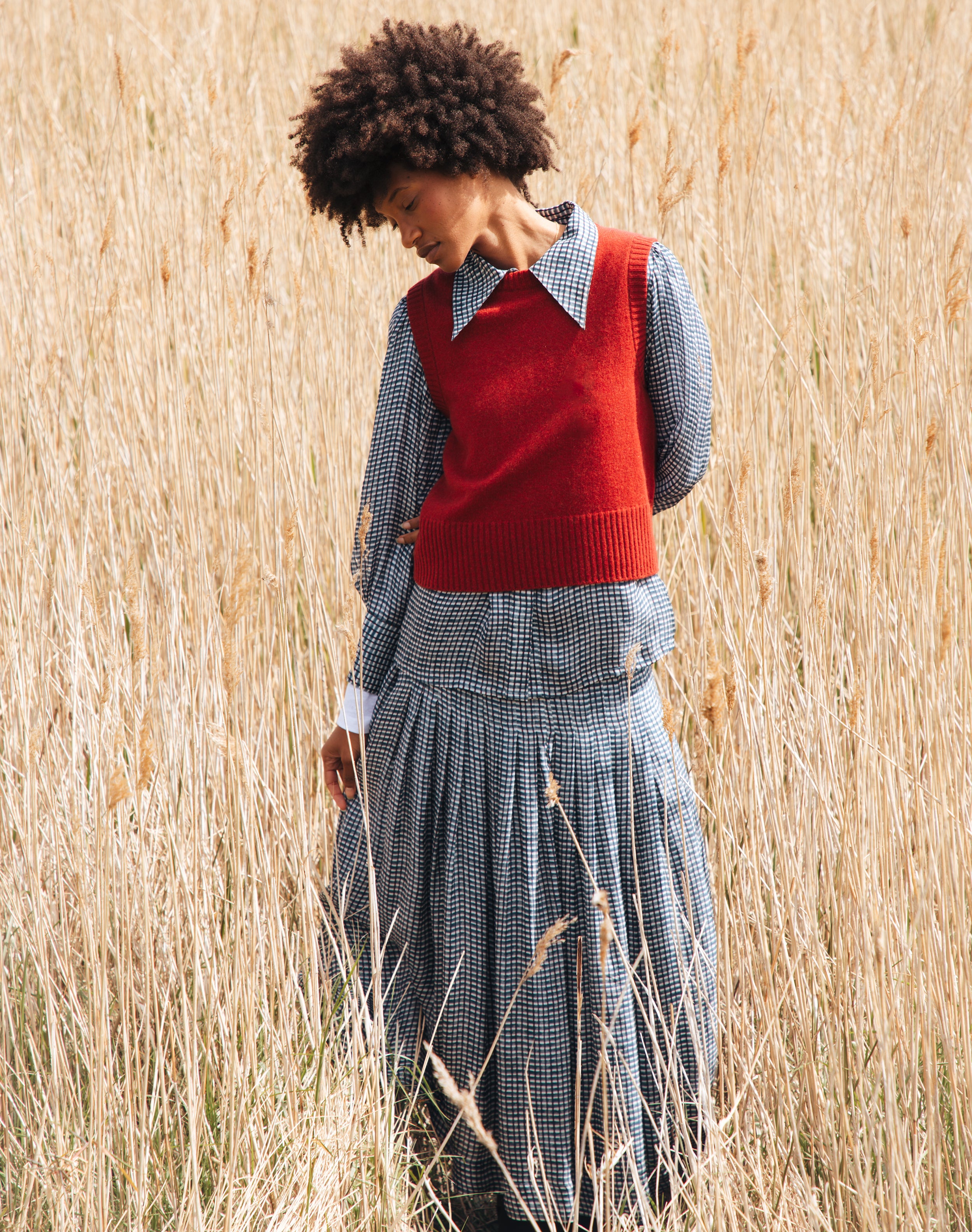 Graphic Check Pleated Skirt