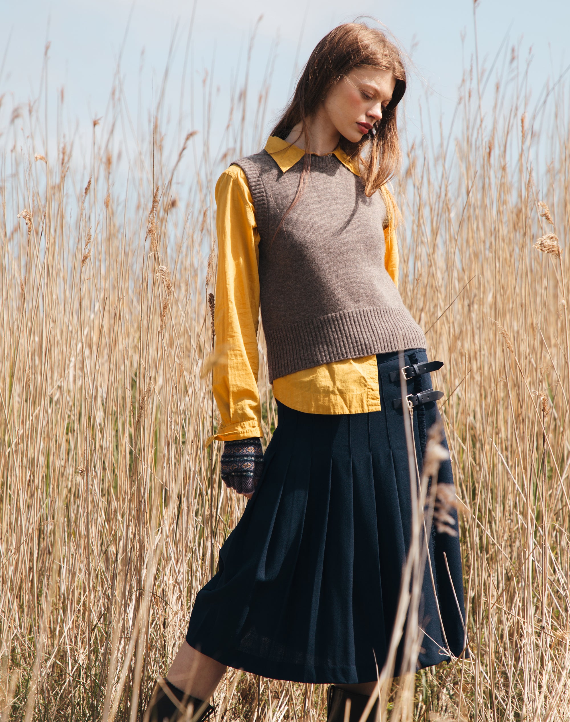 Wool Crepe Fringed Kilt