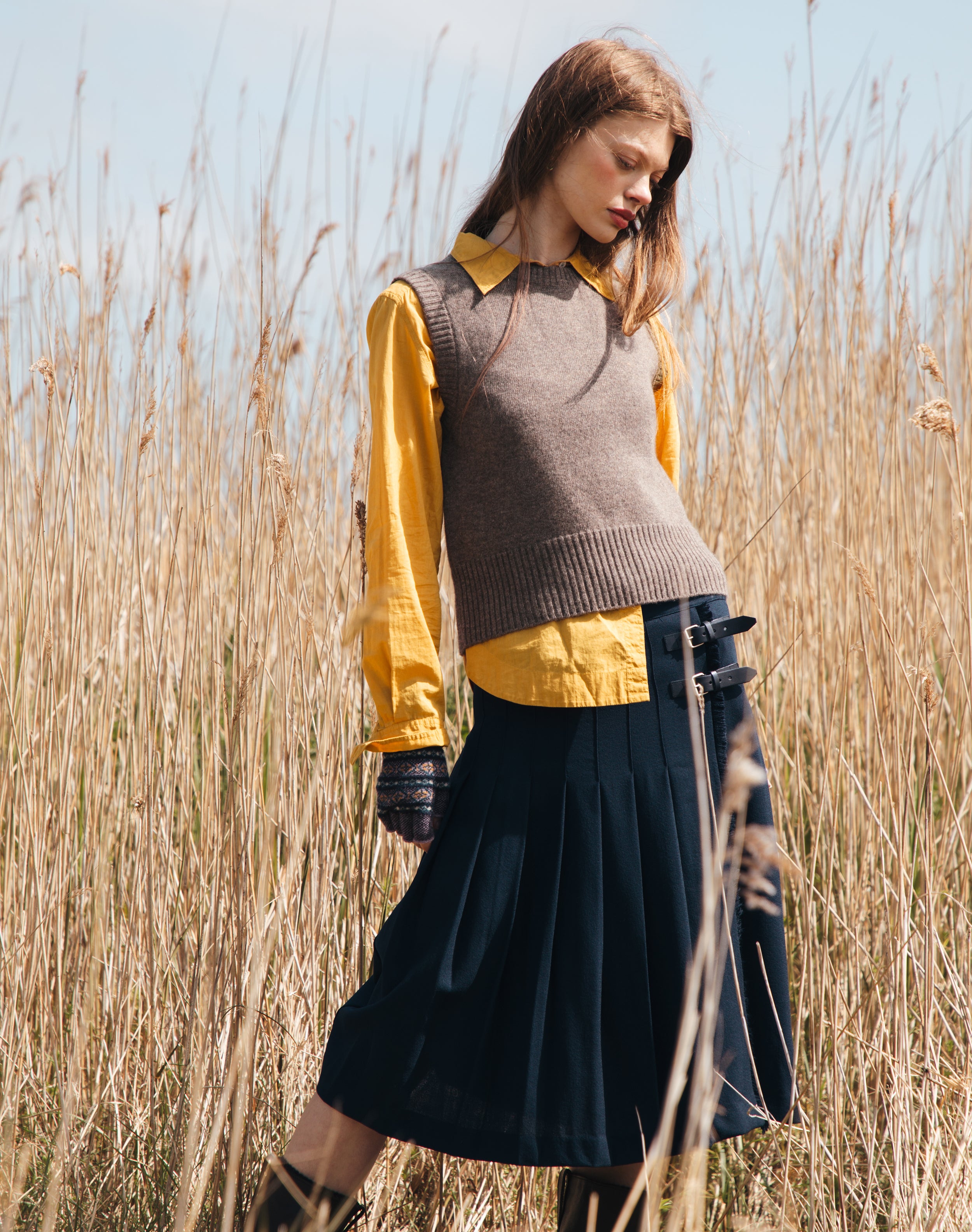 Wool Crepe Fringed Kilt