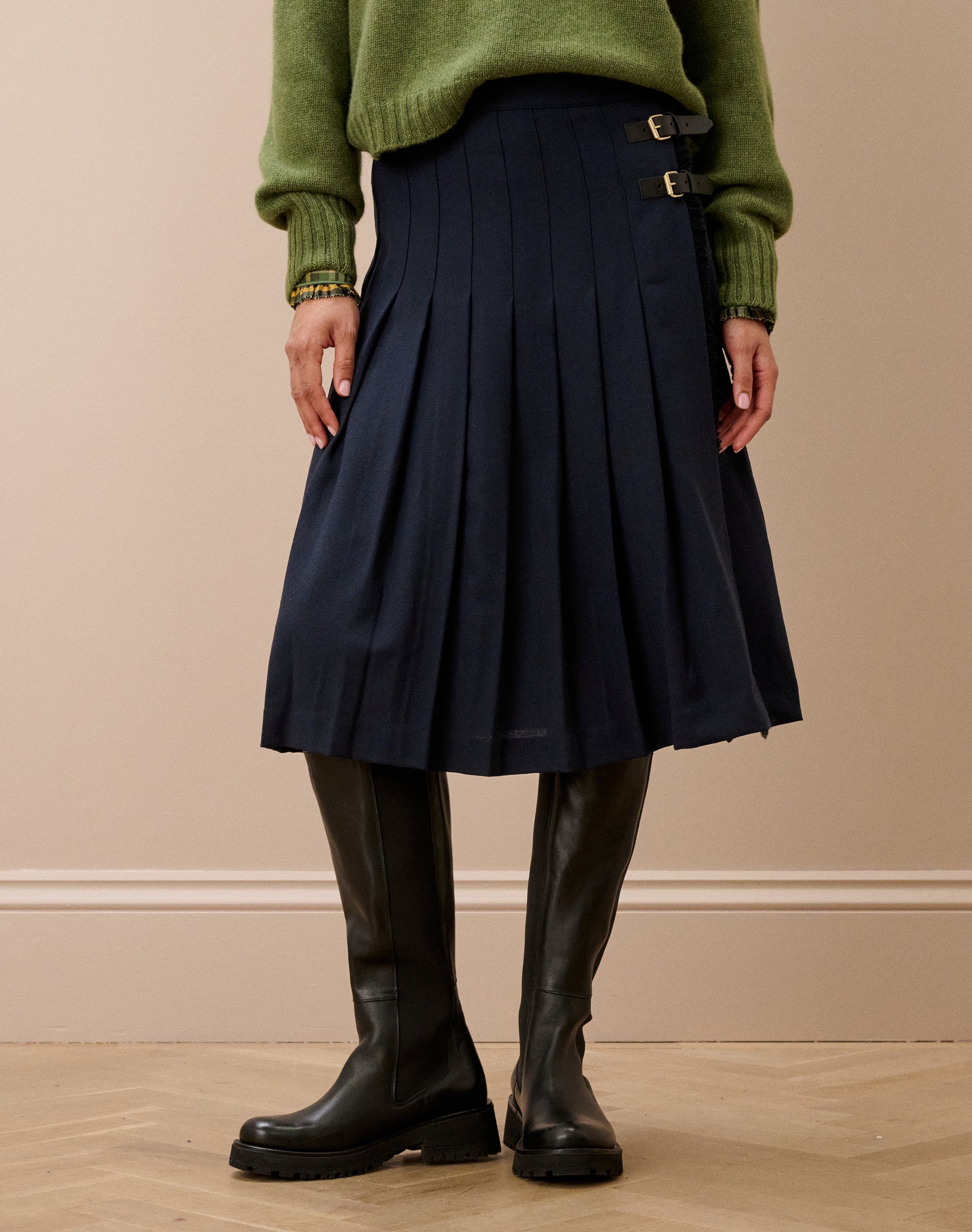 Wool Crepe Fringed Kilt