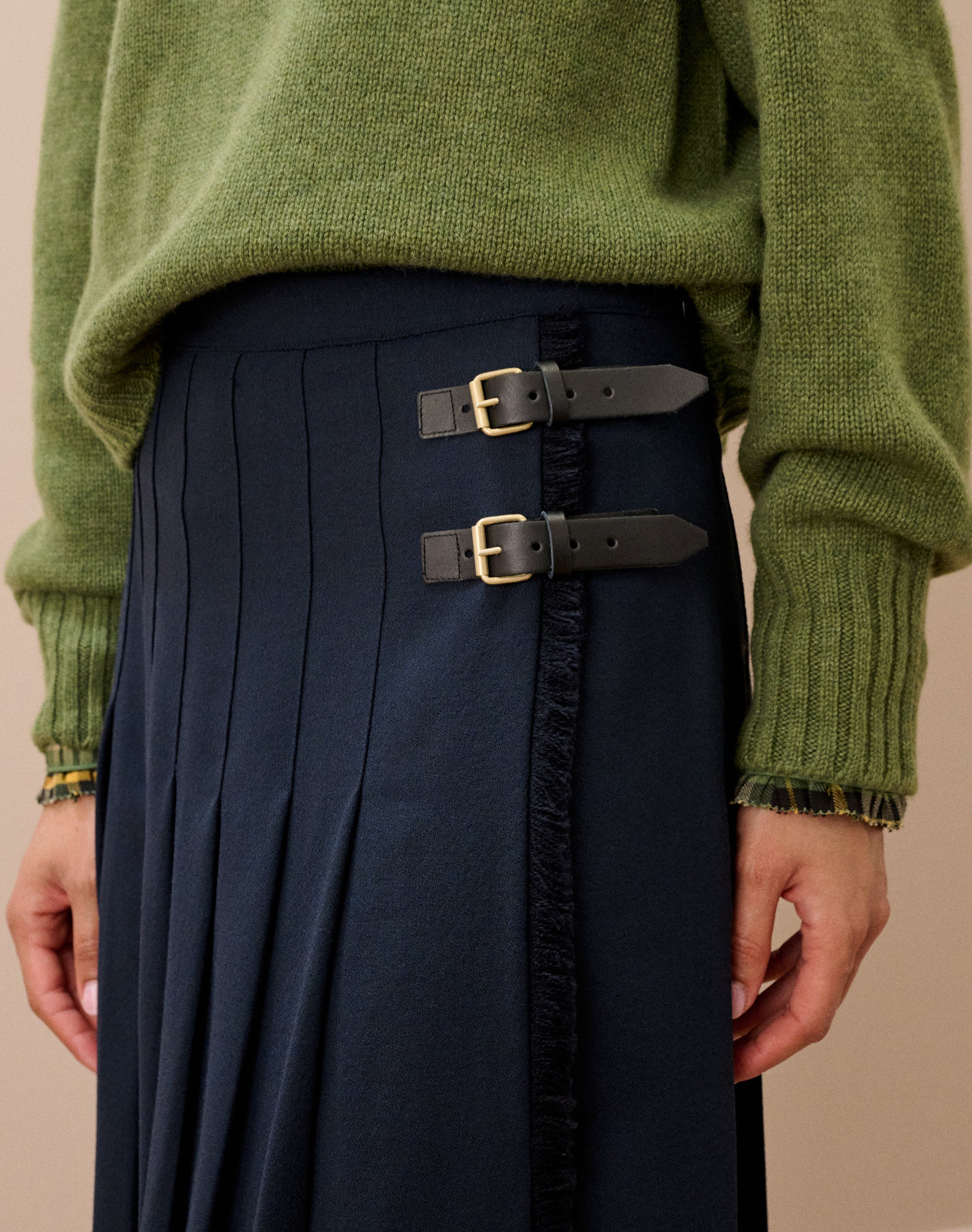 Wool Crepe Fringed Kilt