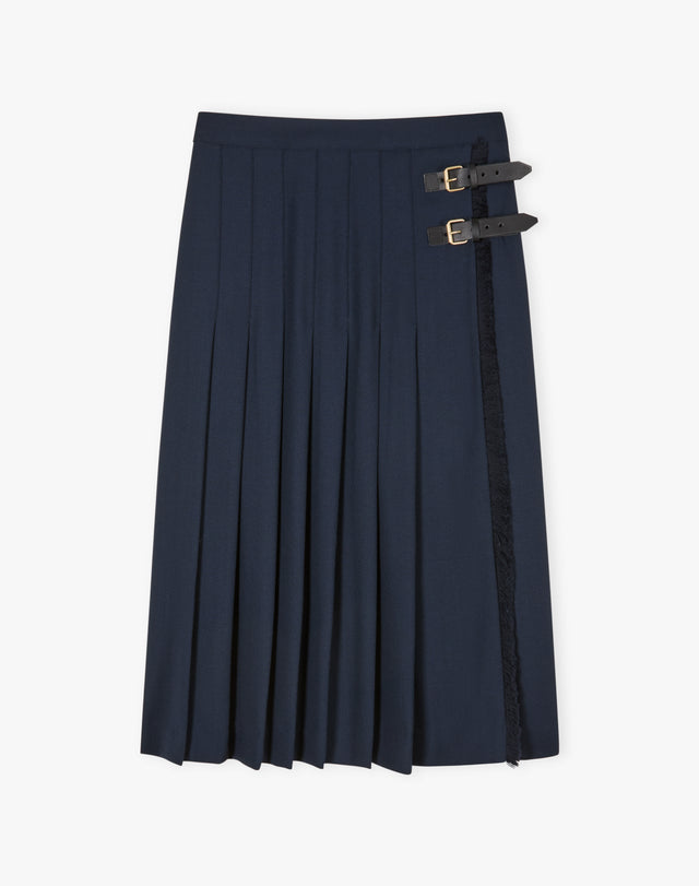 Wool Crepe Fringed Kilt