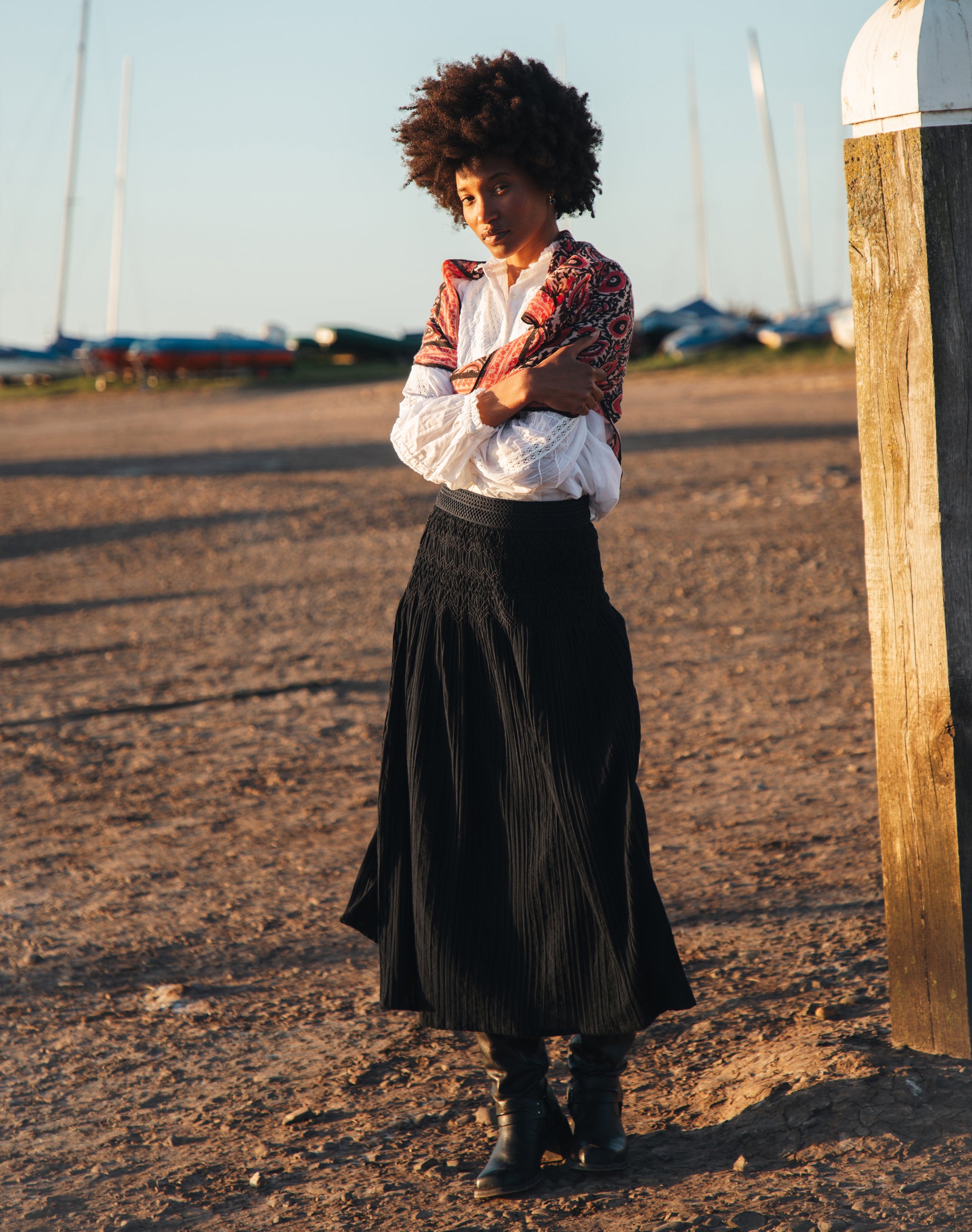 Smock & Lace Trim Textured Skirt
