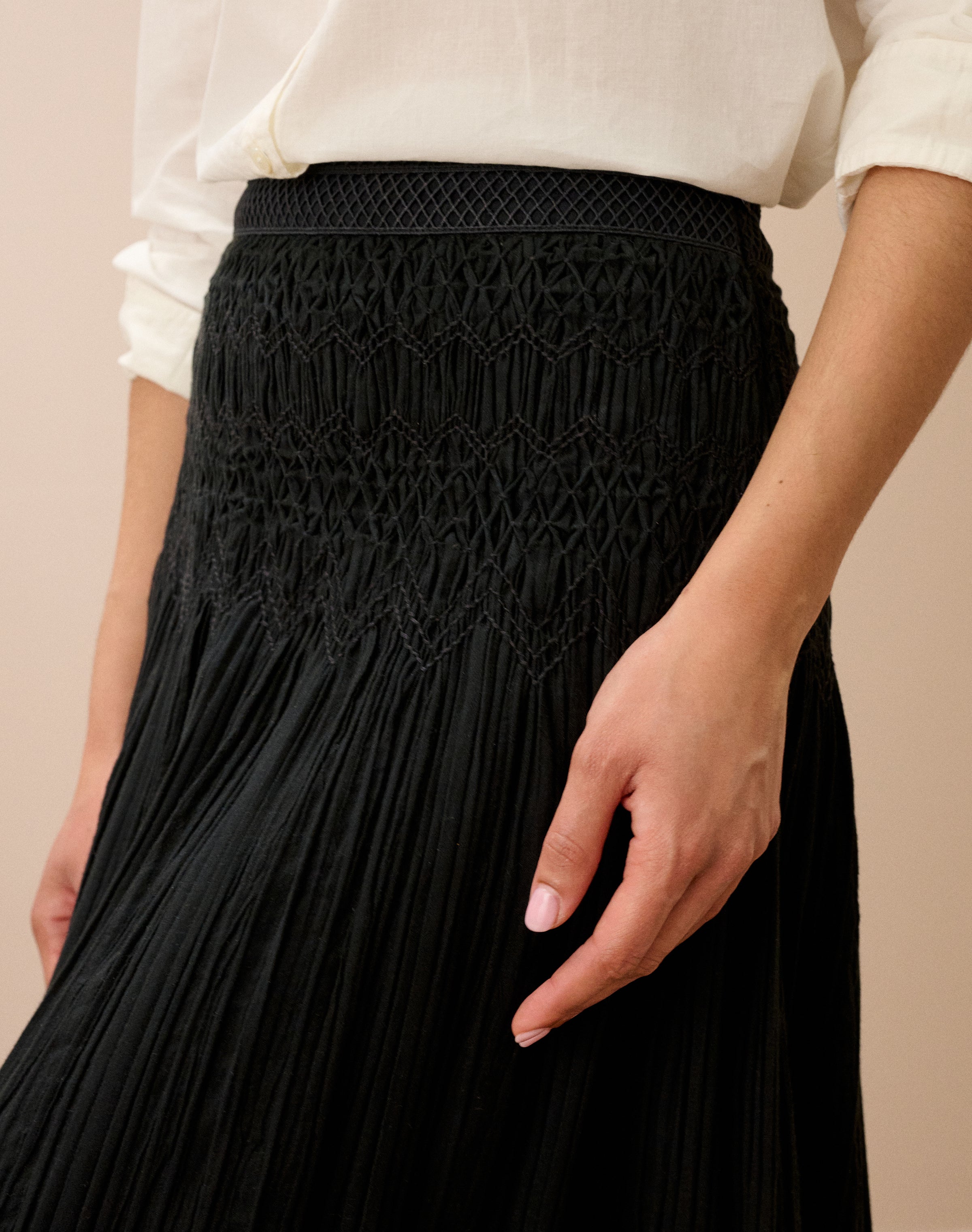 Smock & Lace Trim Textured Skirt