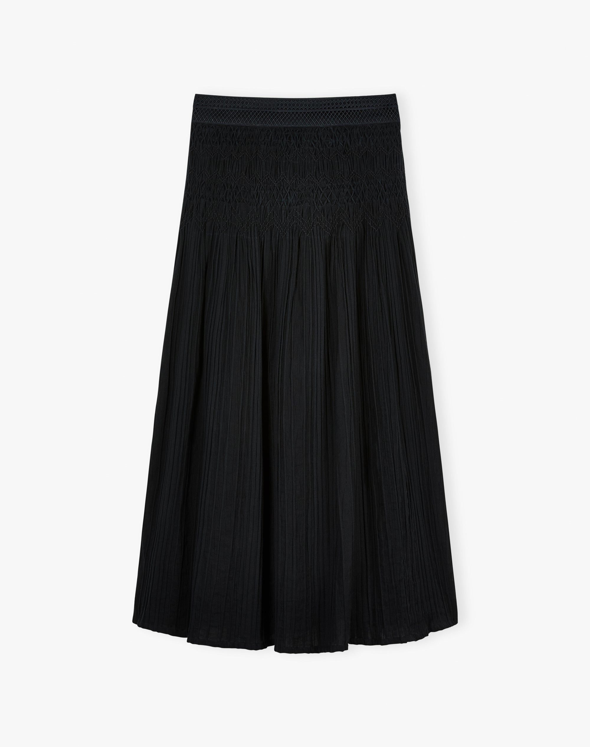 Smock & Lace Trim Textured Skirt