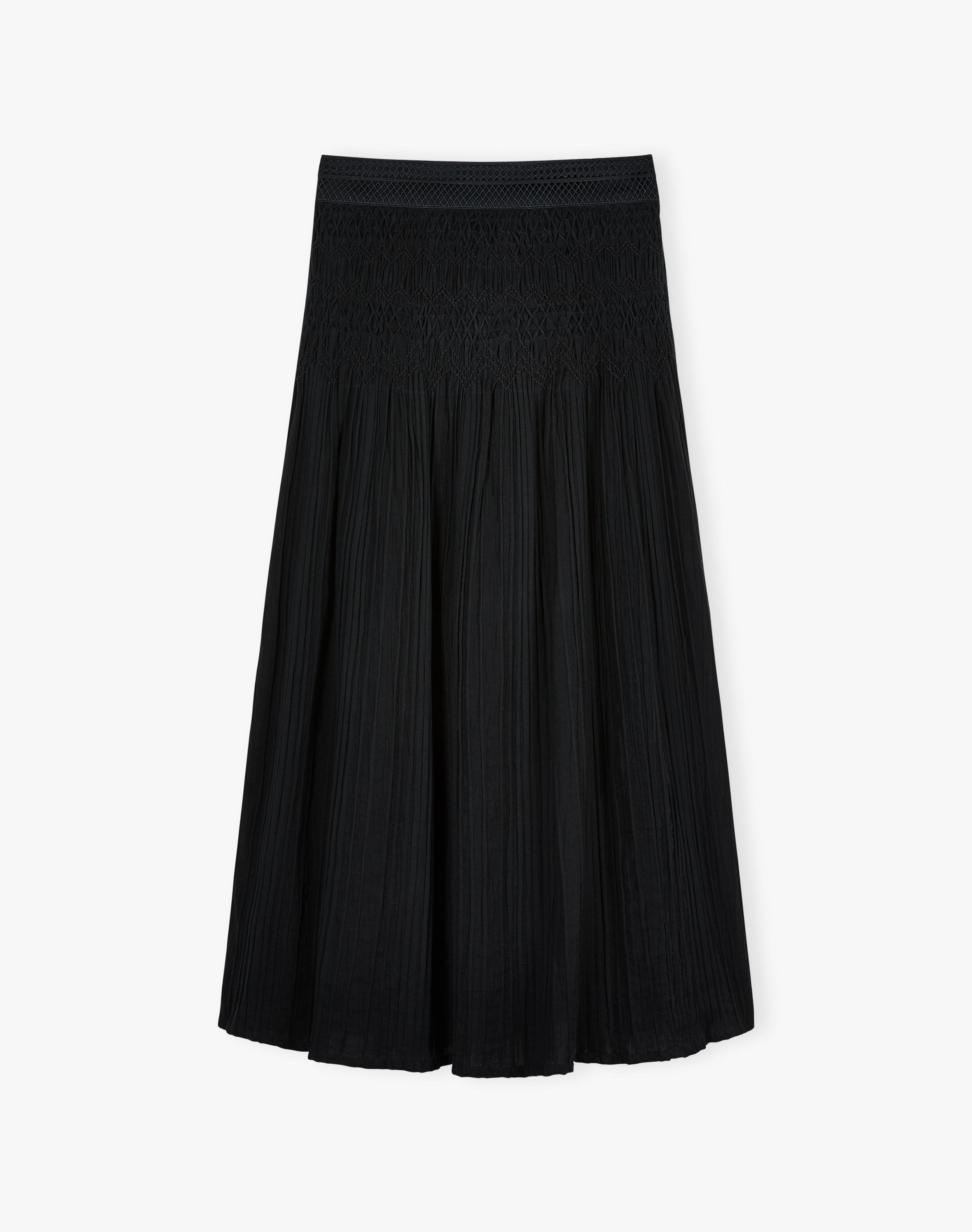 Smock & Lace Trim Textured Skirt