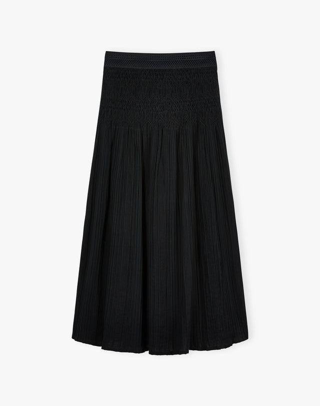 Smock & Lace Trim Textured Skirt