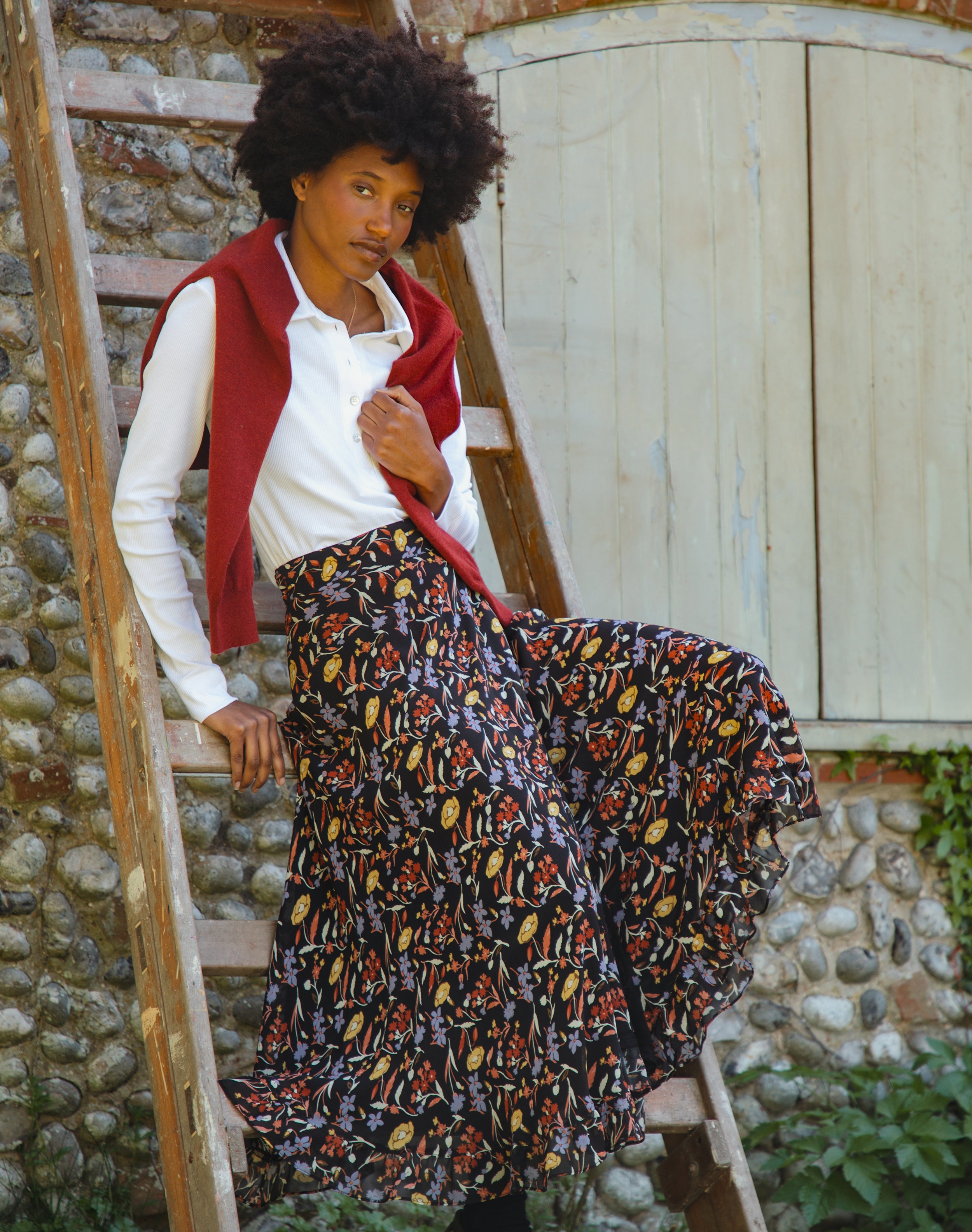 Silk Bouquet Print Wrap Skirt