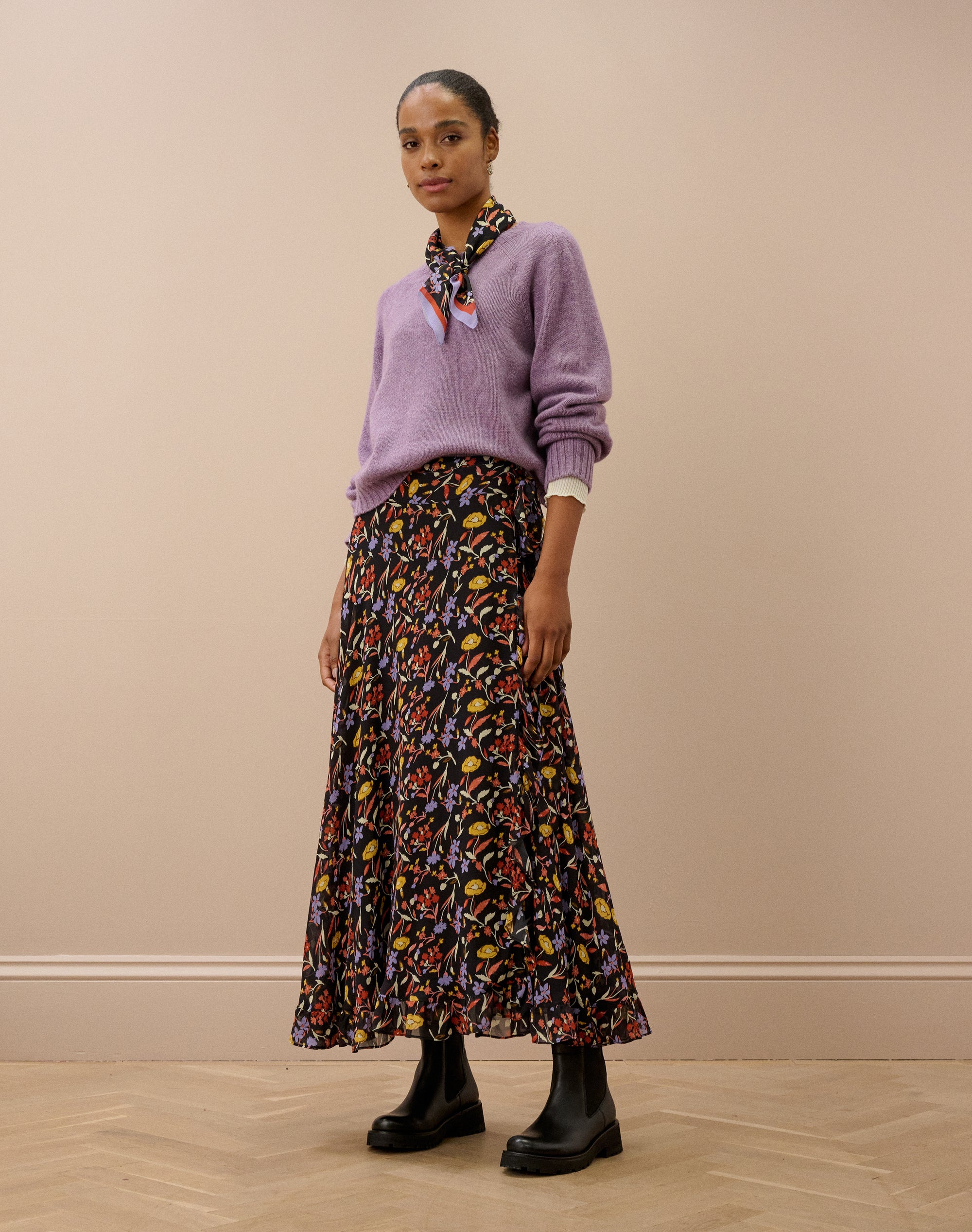 Silk Bouquet Print Wrap Skirt