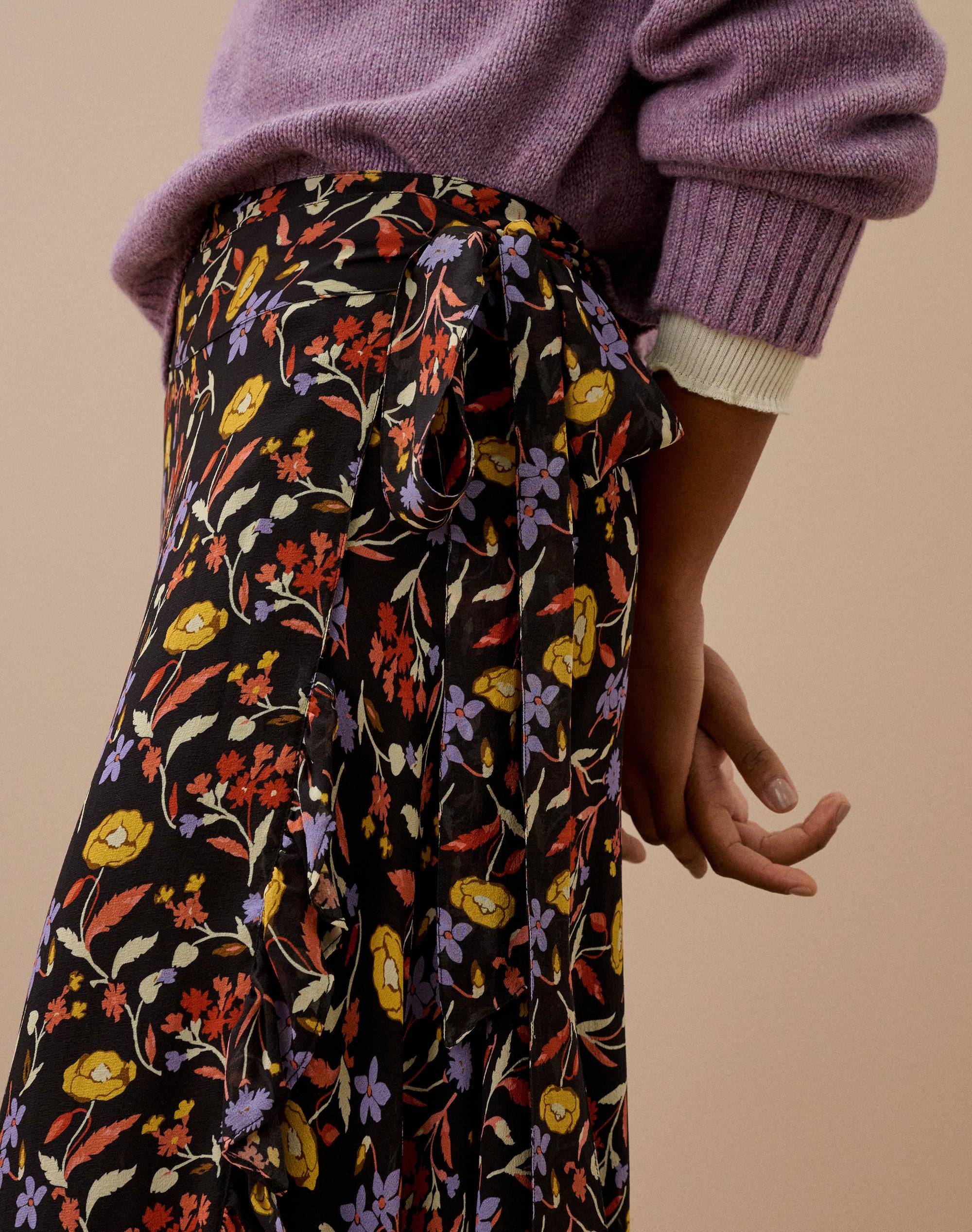 Silk Bouquet Print Wrap Skirt