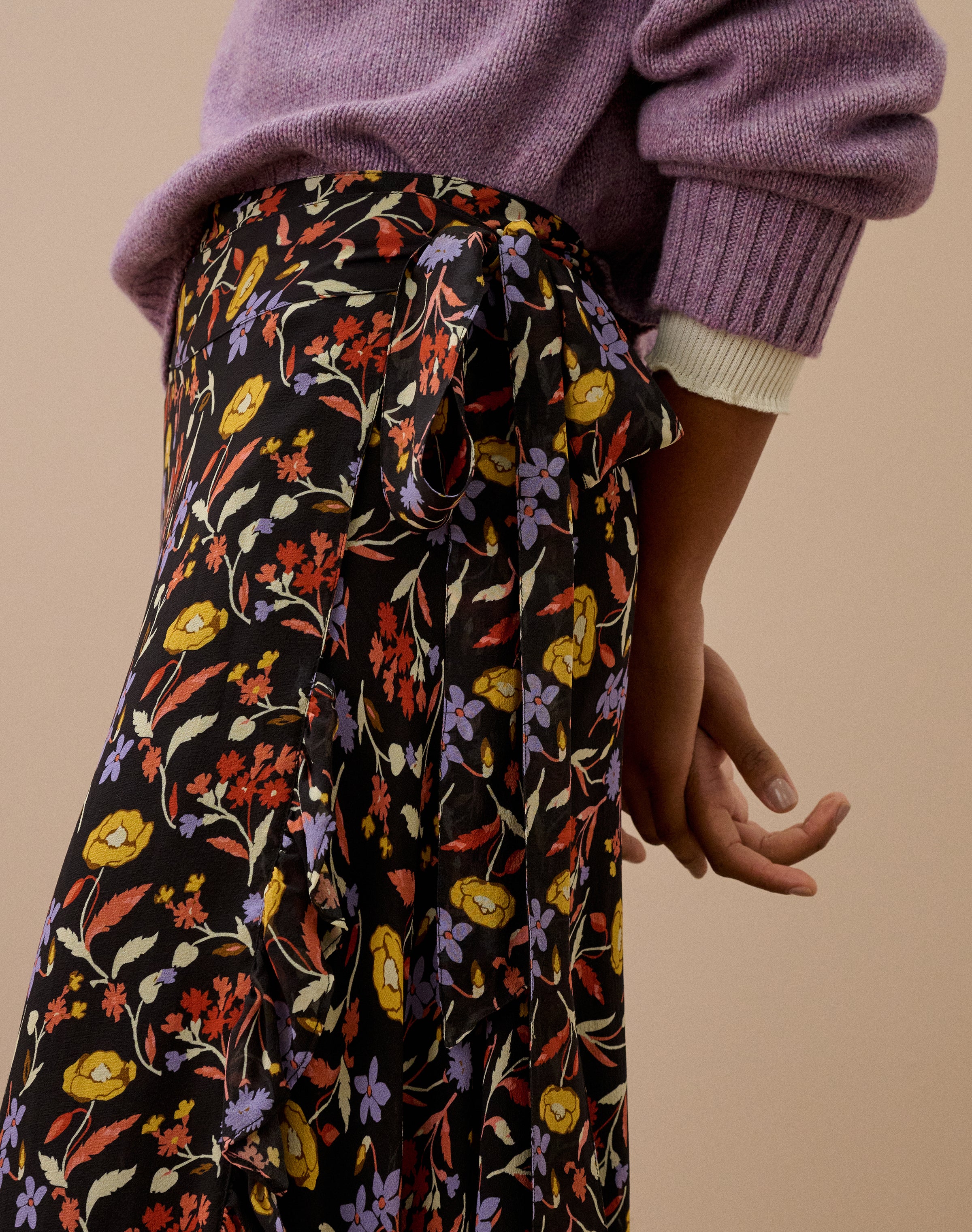 Silk Bouquet Print Wrap Skirt
