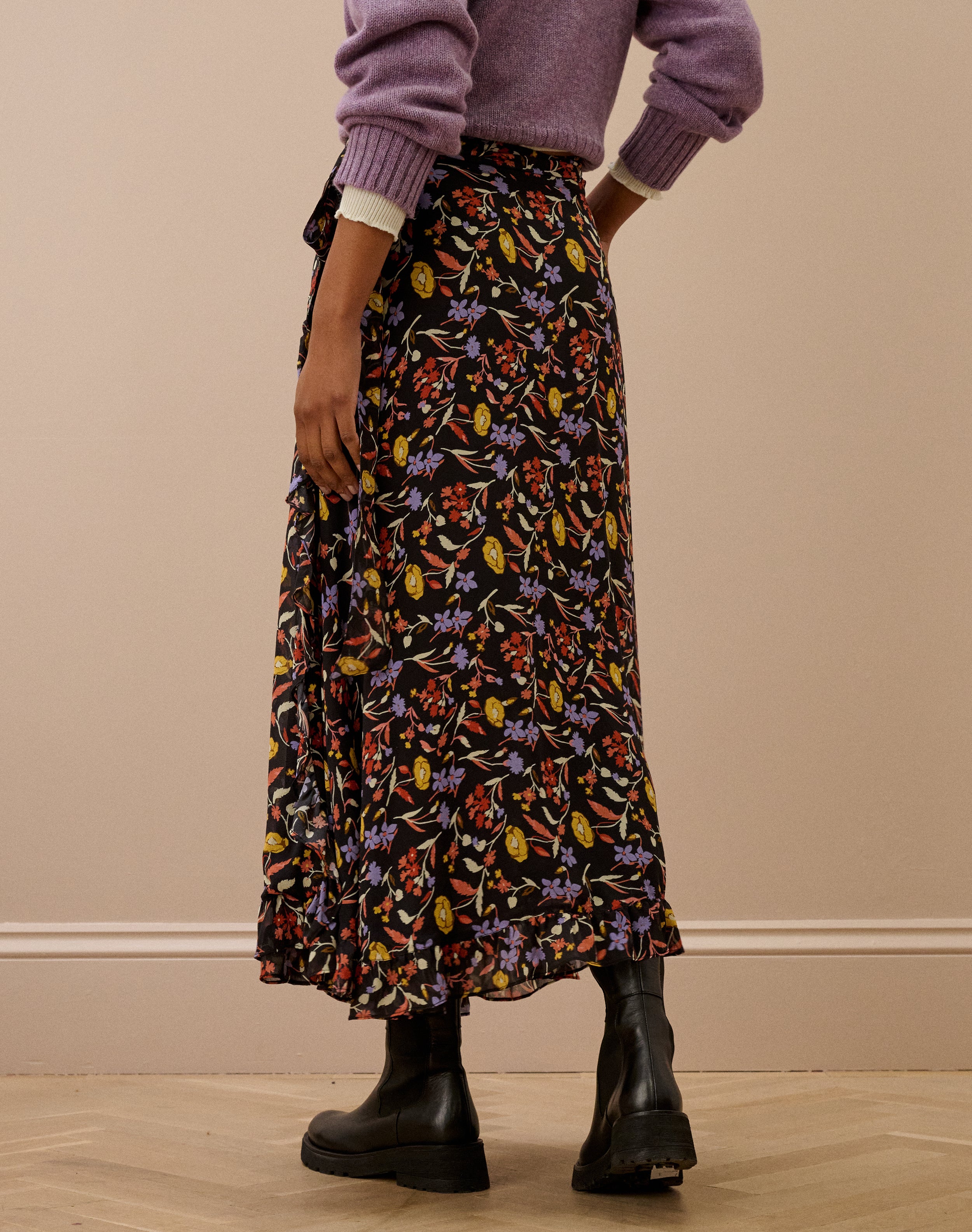 Silk Bouquet Print Wrap Skirt
