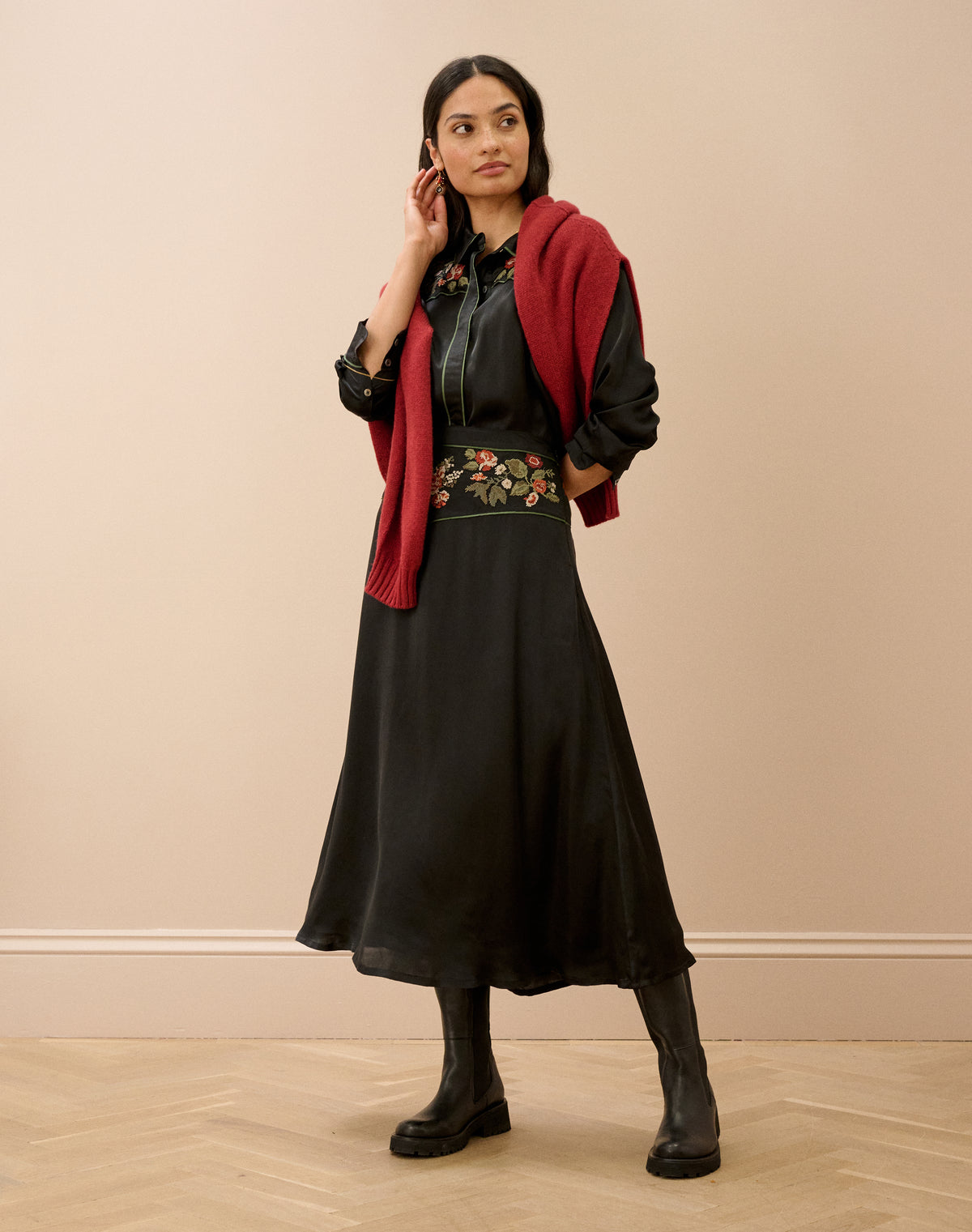 Embroidered Satin Skirt