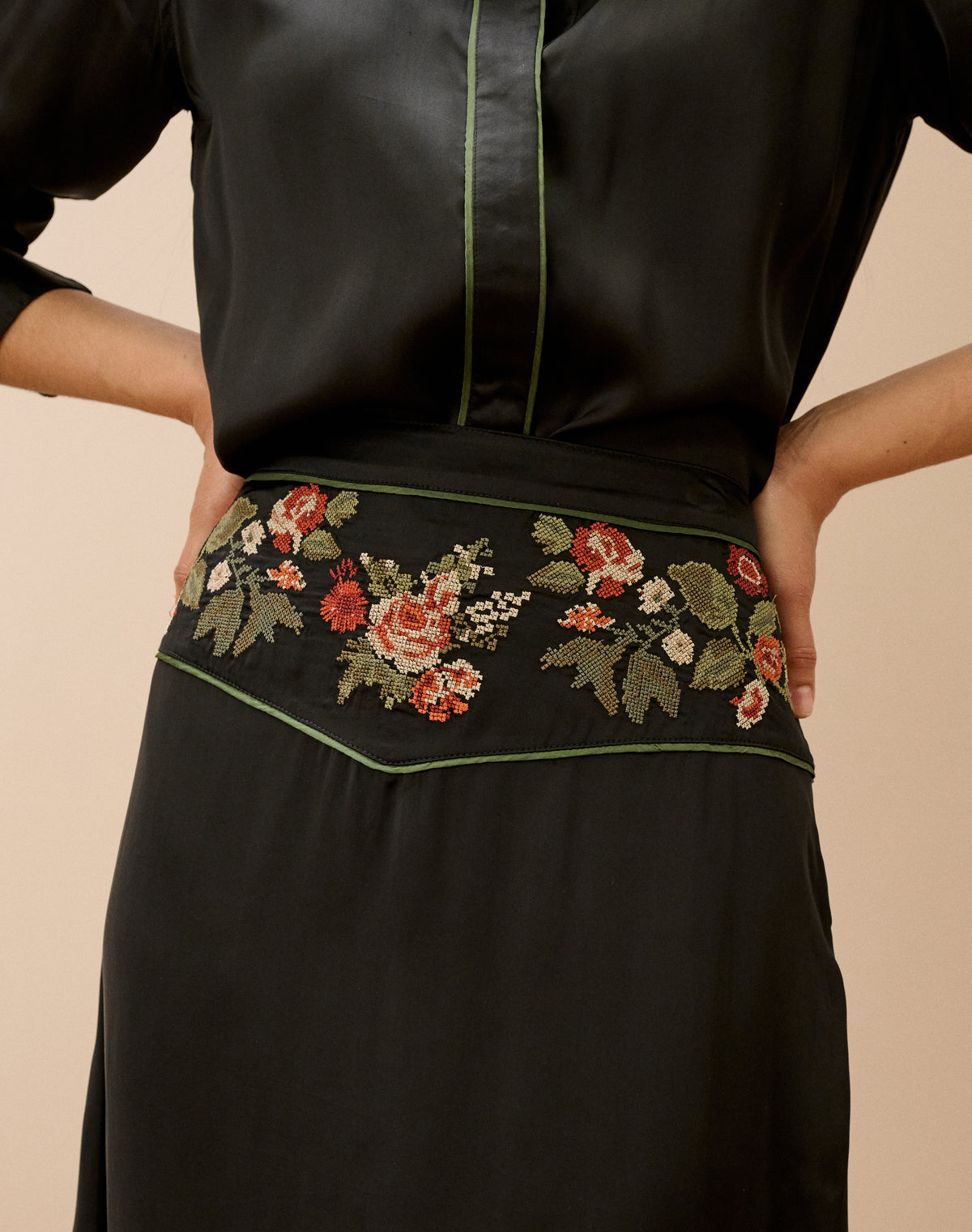 Embroidered Satin Skirt