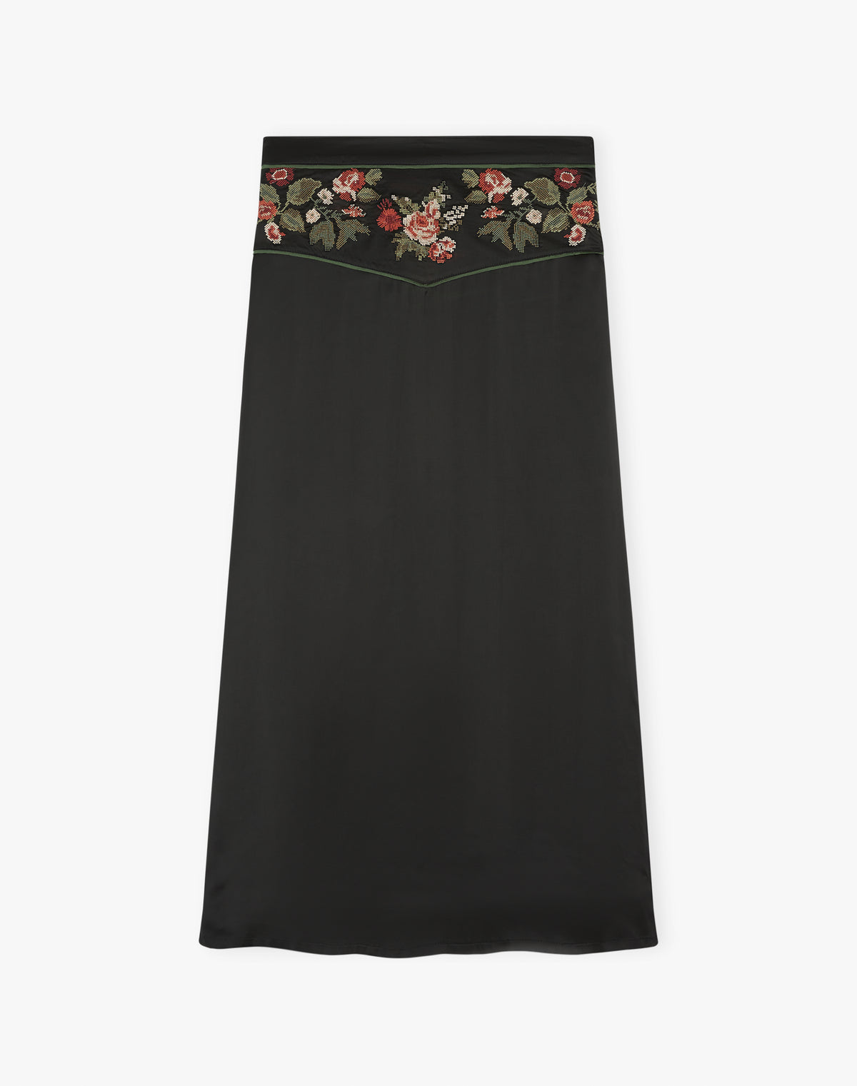 Embroidered Satin Skirt