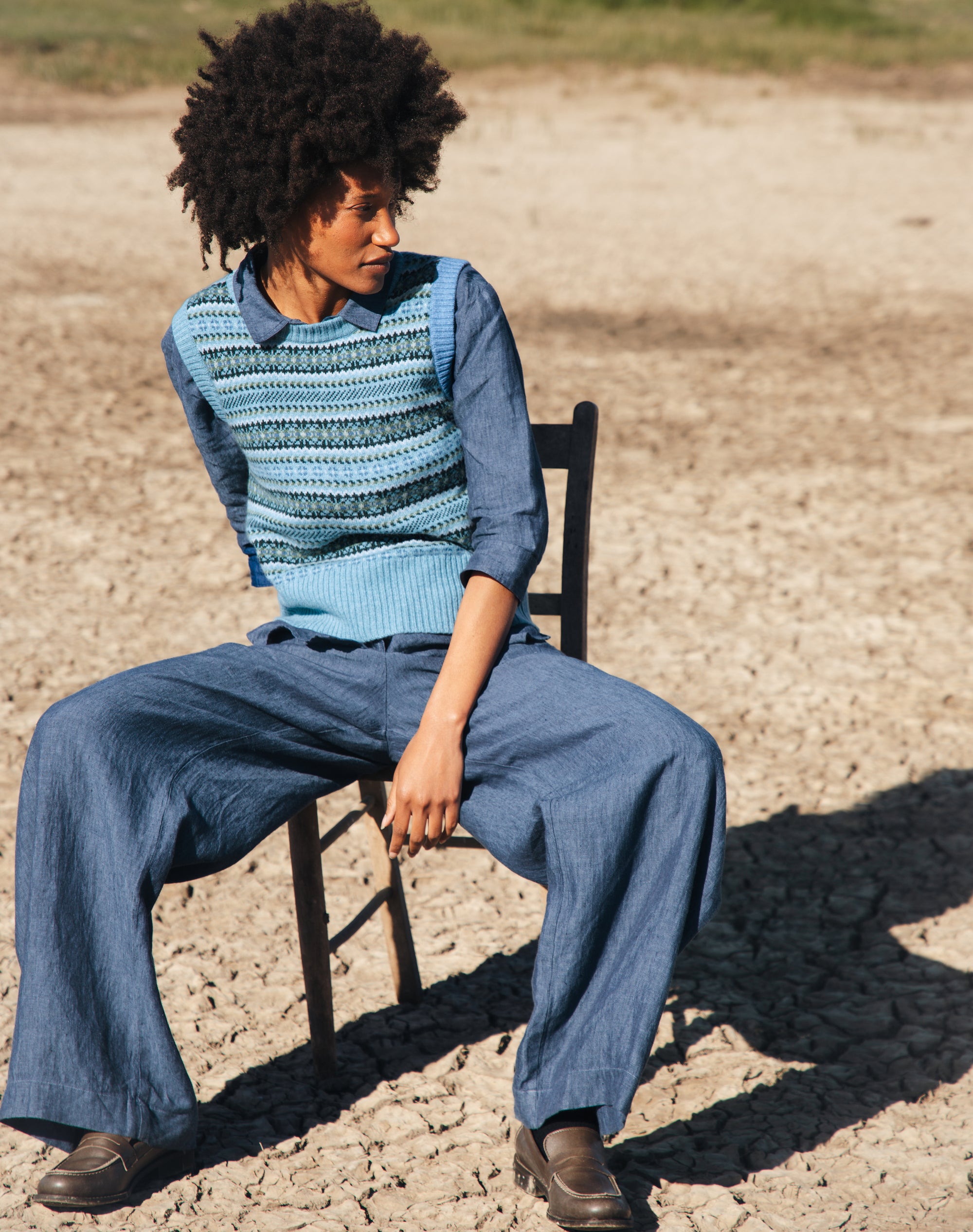 Cross Weave Linen Wide Leg Trousers