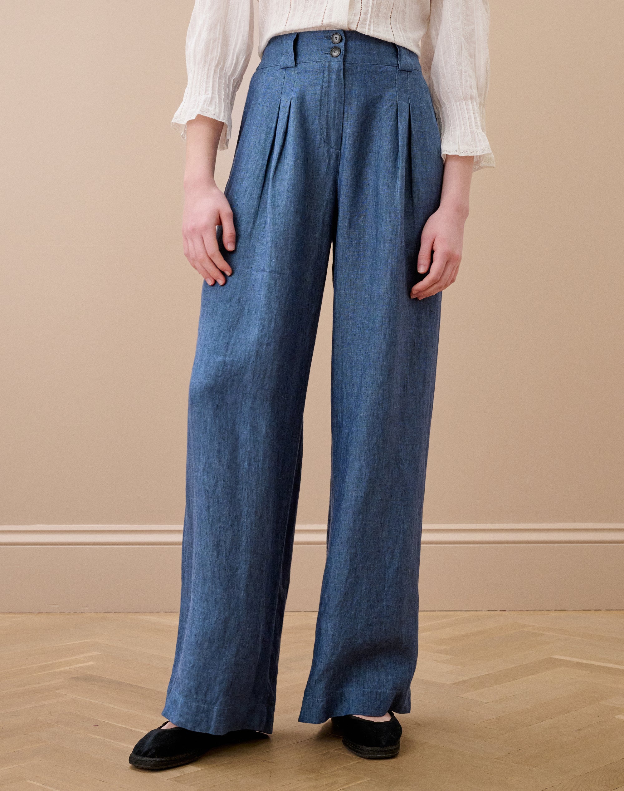 Cross Weave Linen Wide Leg Trousers