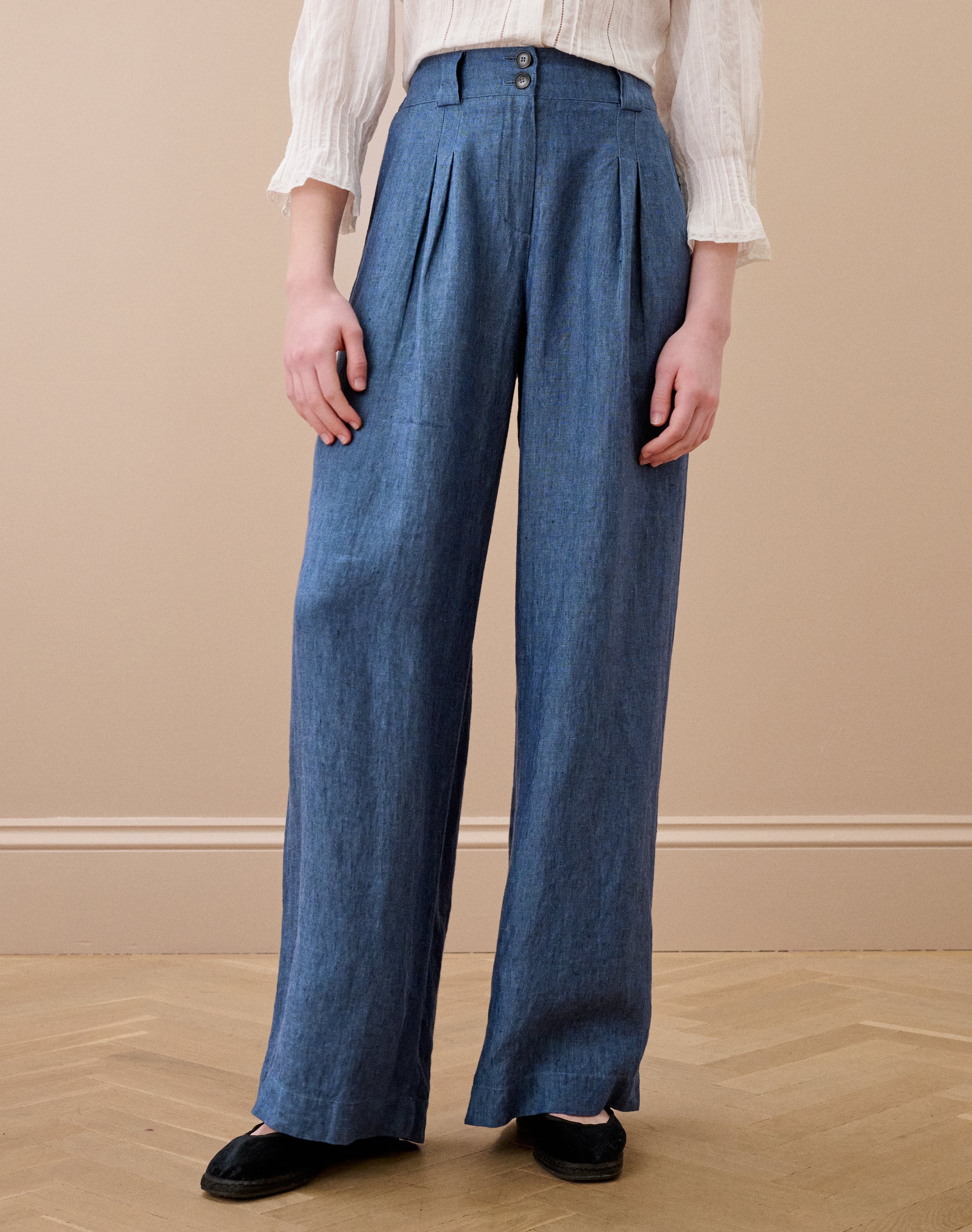 Cross Weave Linen Wide Leg Trousers