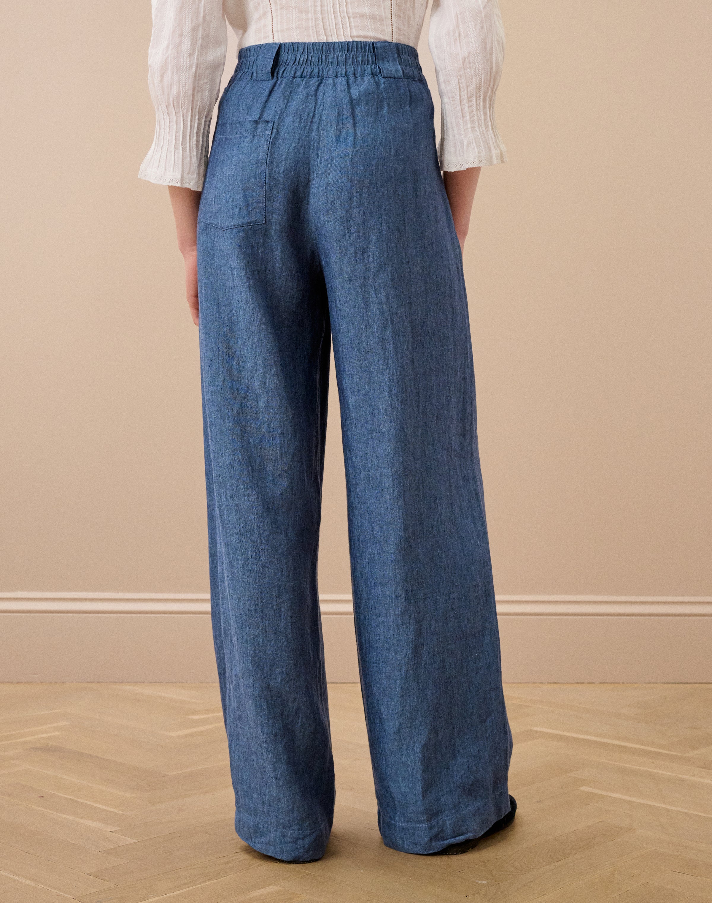 Cross Weave Linen Wide Leg Trousers