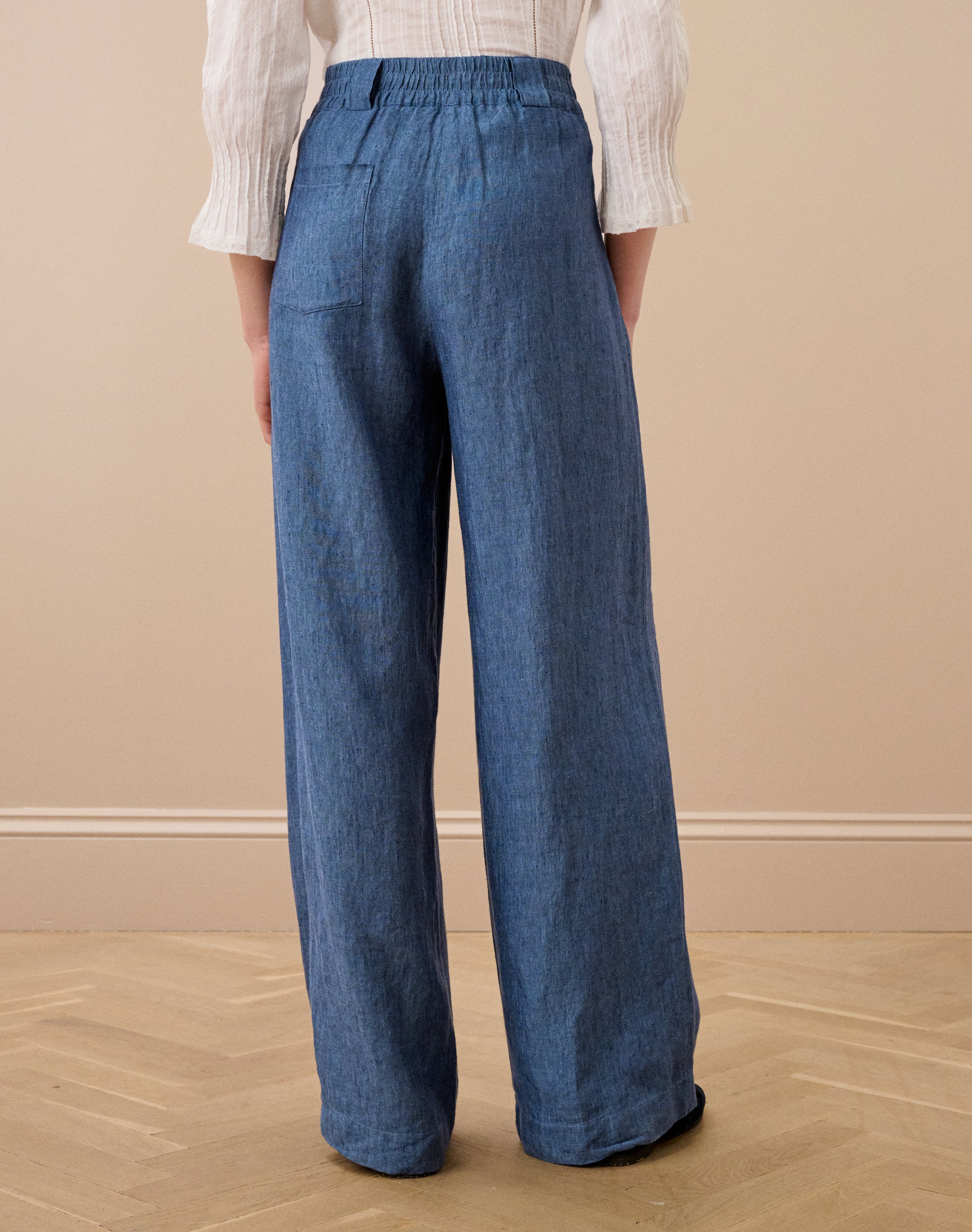 Cross Weave Linen Wide Leg Trousers
