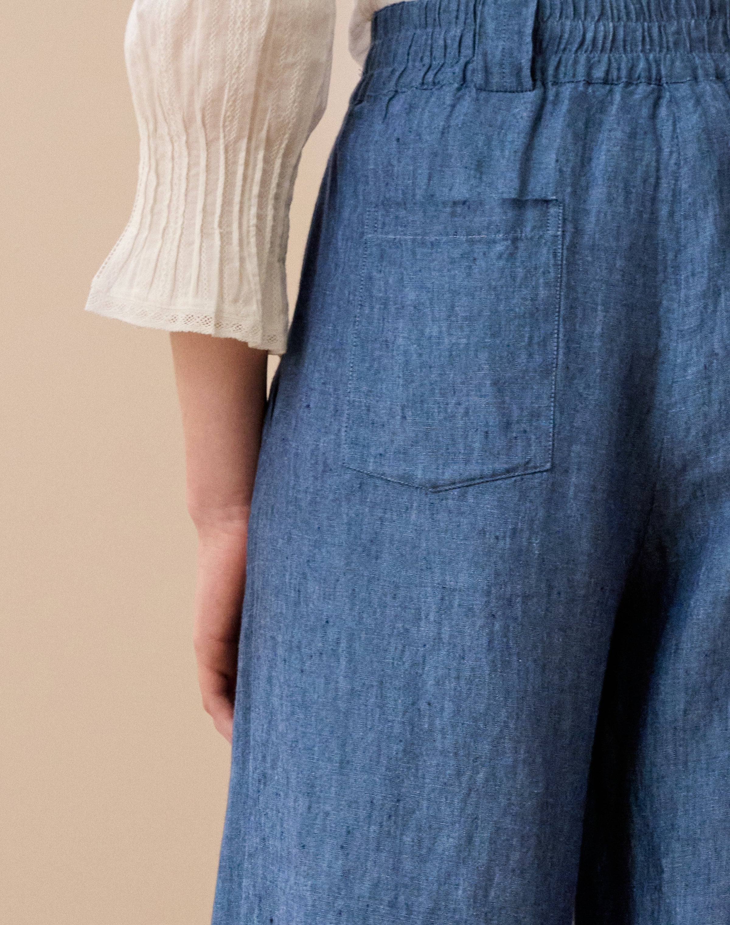 Cross Weave Linen Wide Leg Trousers