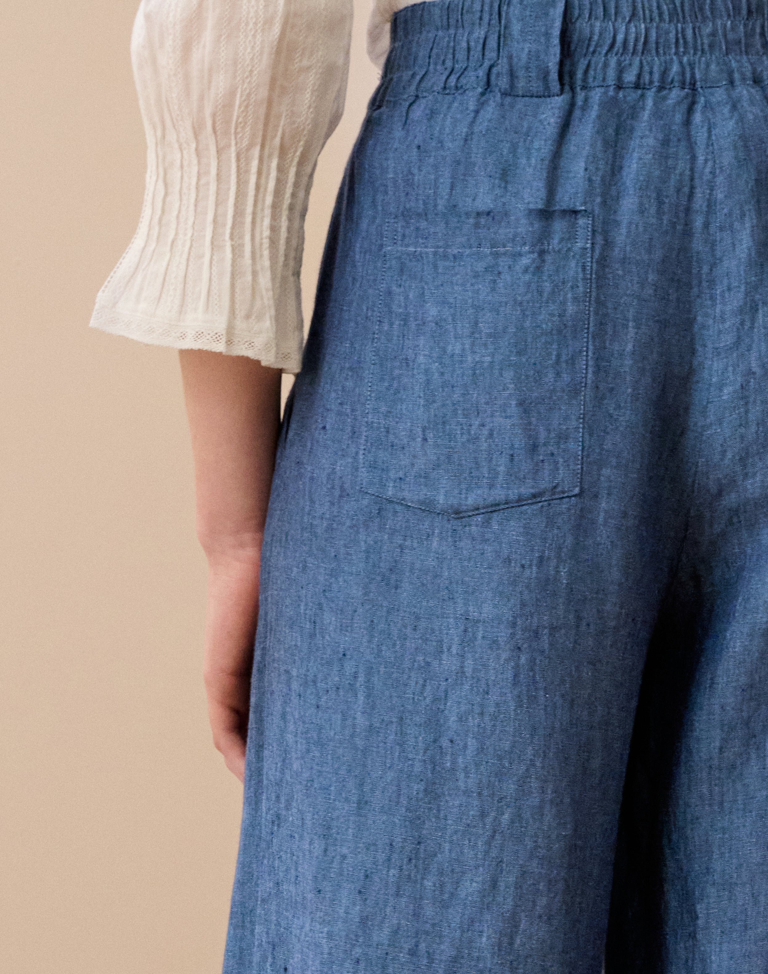 Cross Weave Linen Wide Leg Trousers