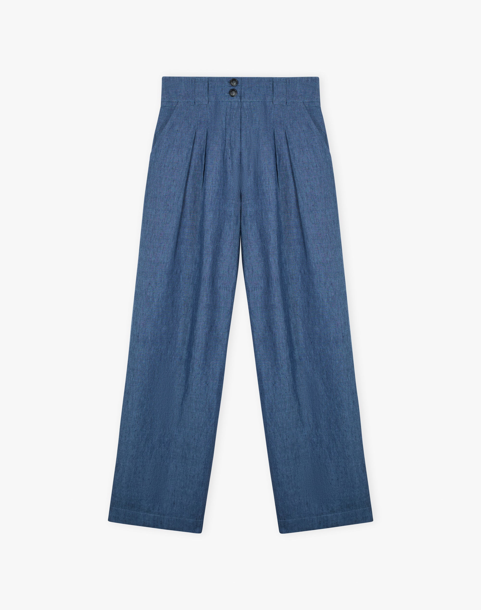 Cross Weave Linen Wide Leg Trousers