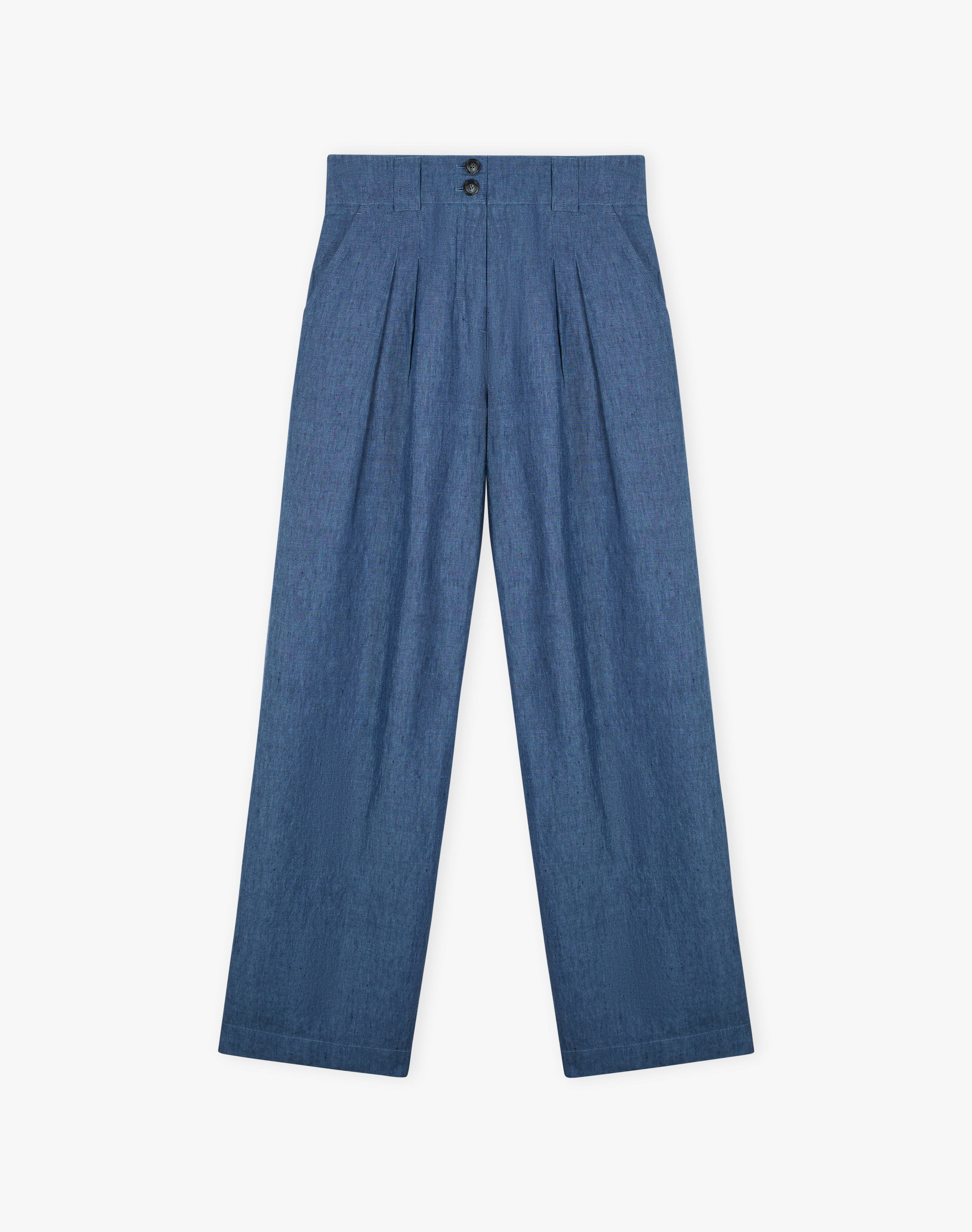 Cross Weave Linen Wide Leg Trousers