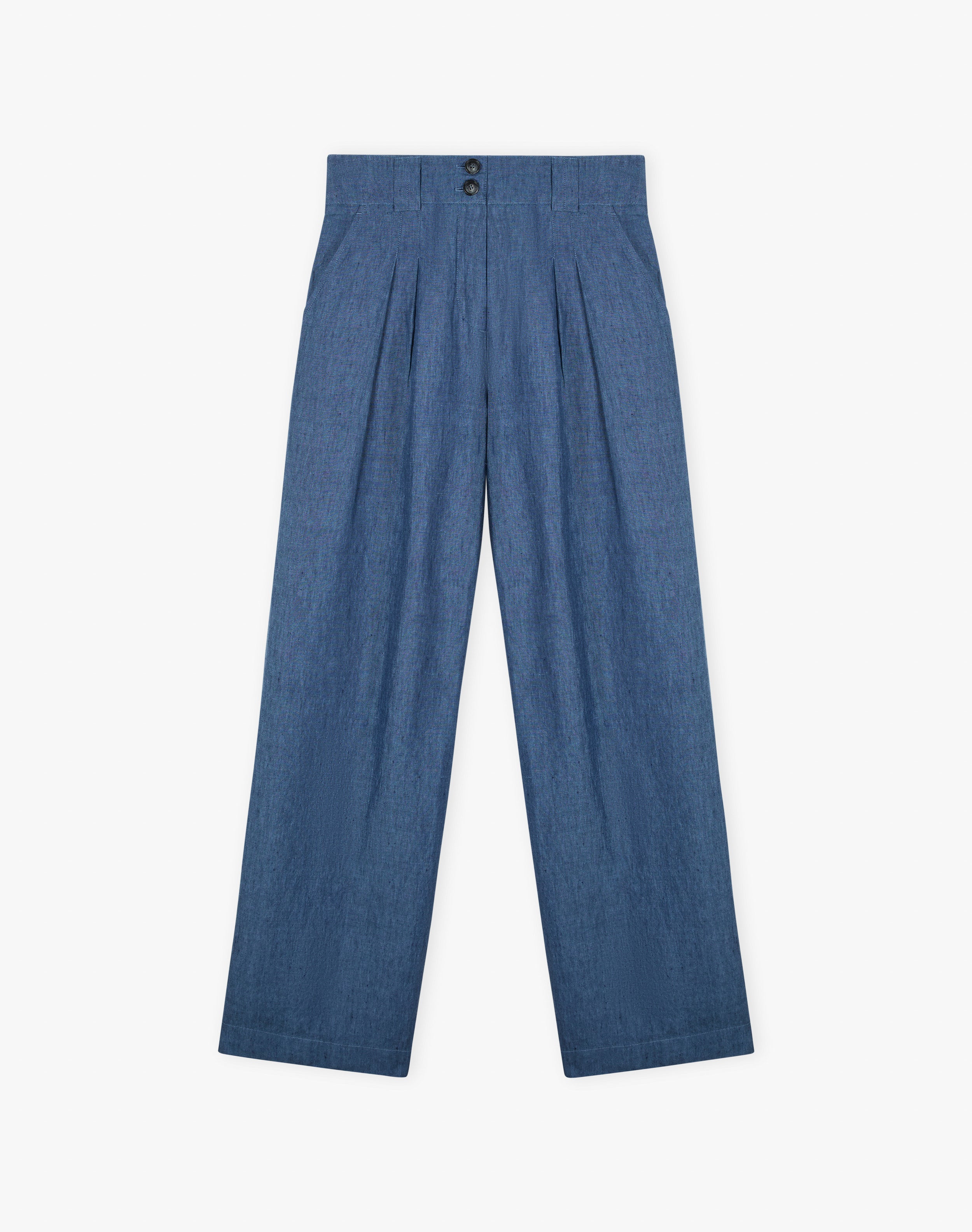 Cross Weave Linen Wide Leg Trousers