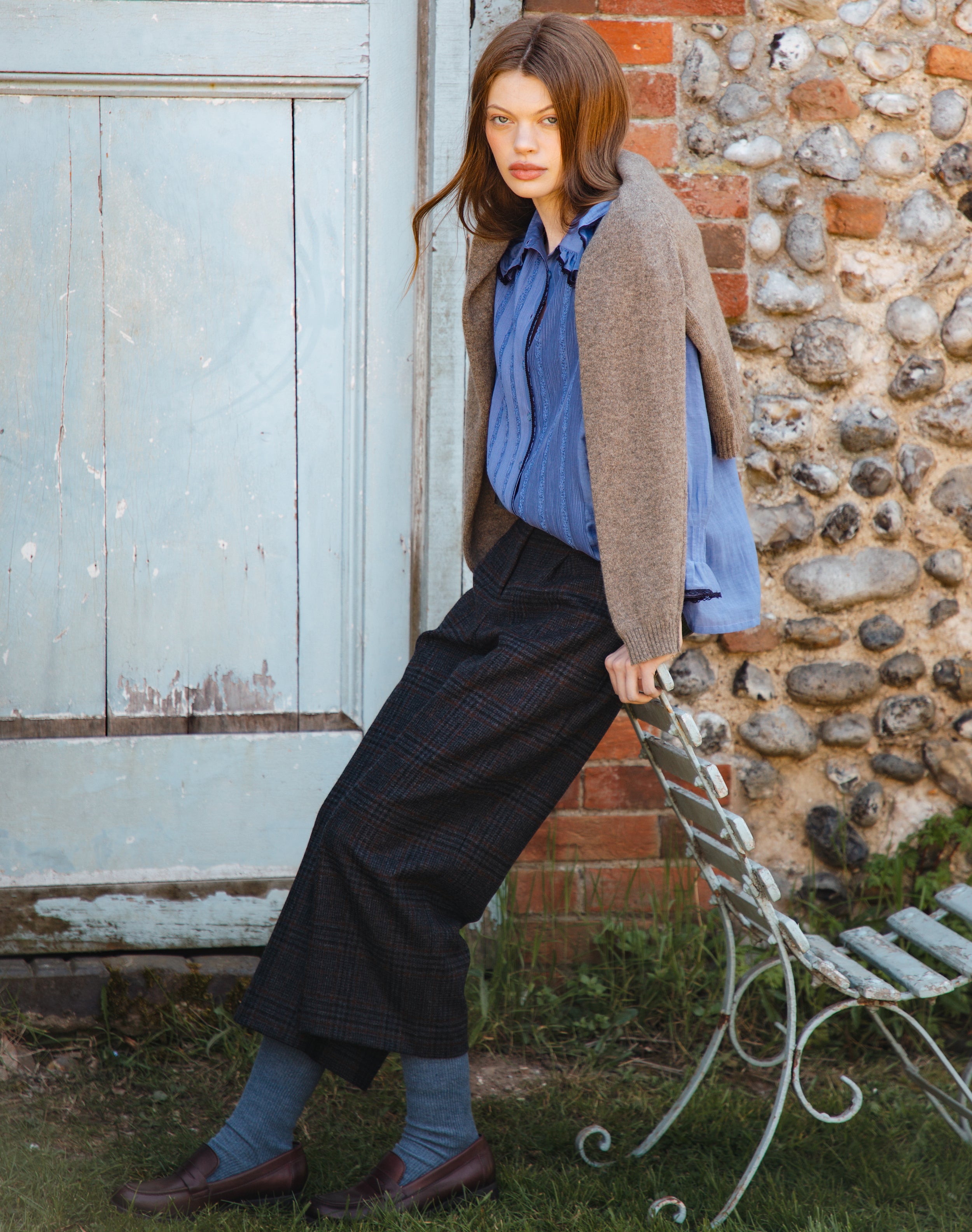 Check Wool Cropped Trousers