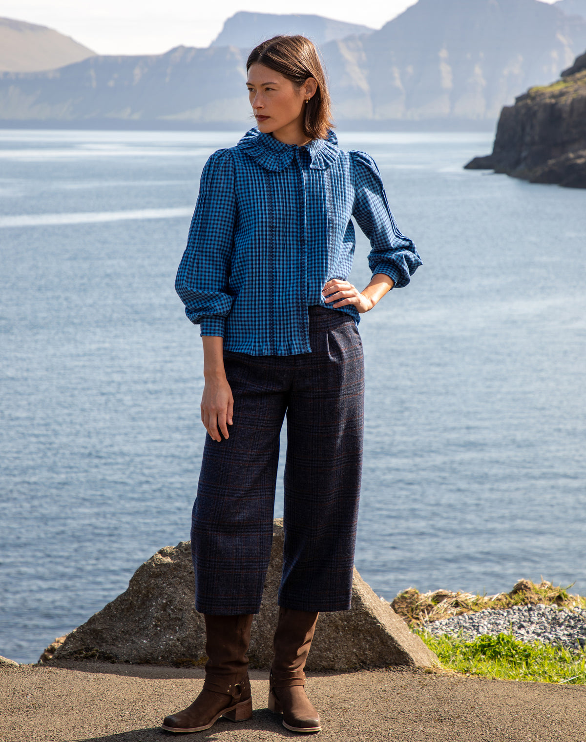 Check Wool Cropped Trousers