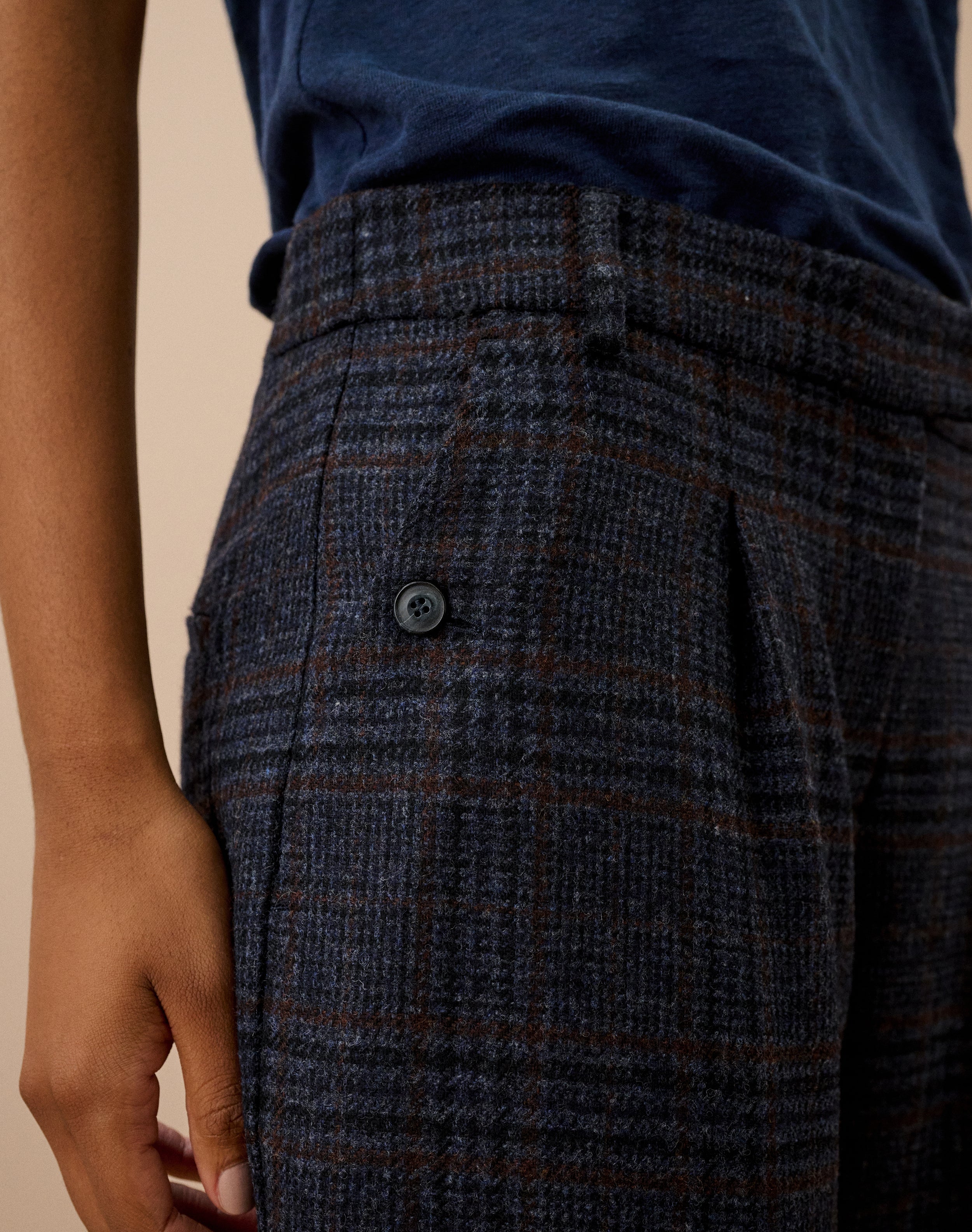 Check Wool Cropped Trousers